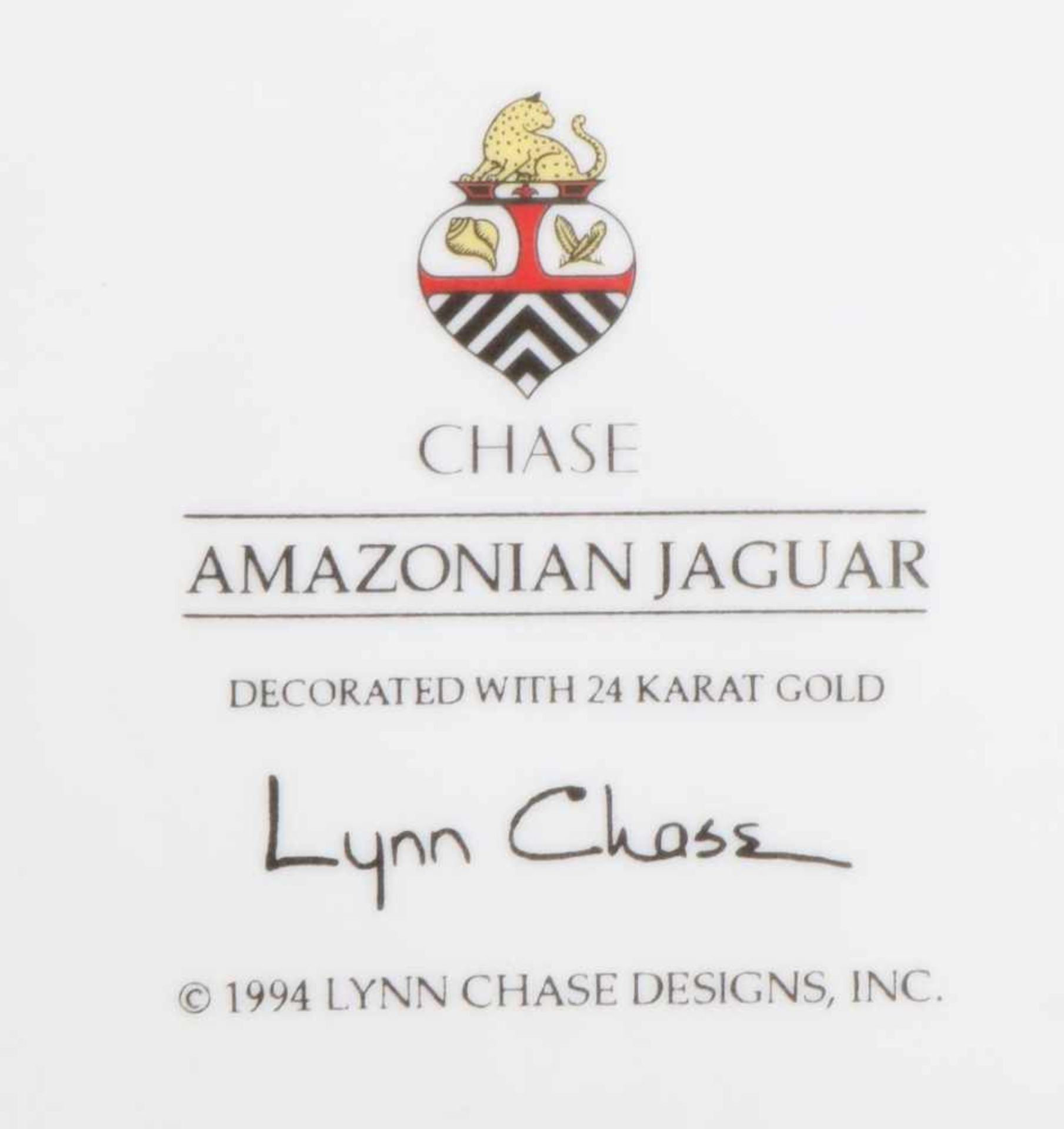 LYNN CHASE Restservice ¨Amazonian Jaguar¨ Porzellan, 24K Blattgold-Auflage, Leoparden-Dekor, - Image 2 of 3