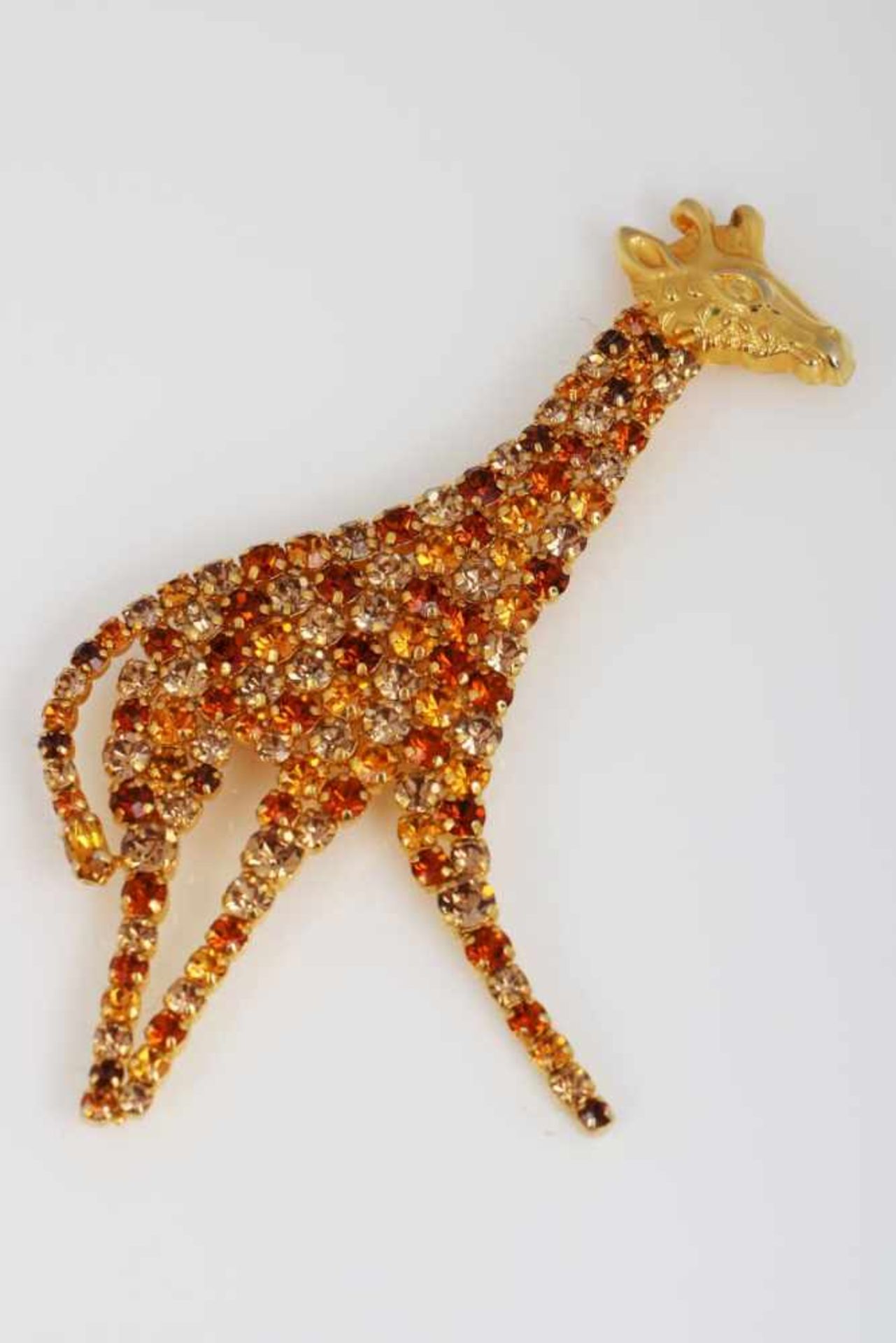 Vintage Modeschmuck Brosche ¨Giraffe¨, PRICHARE Kaufbeuren Neu-Gablonz 1950/60er Jahregoldfarbenes