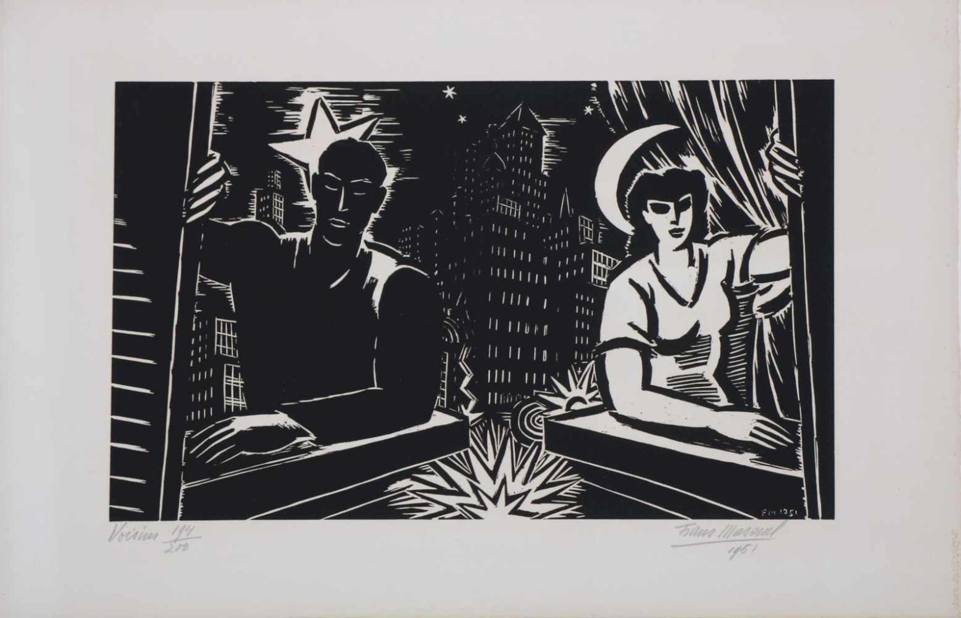 FRANS MASEREEL (1889 Blankenberge/Belgien - 1972 Avignon/Frankreich)Holzschnitt, ¨Voisins¨ (unten