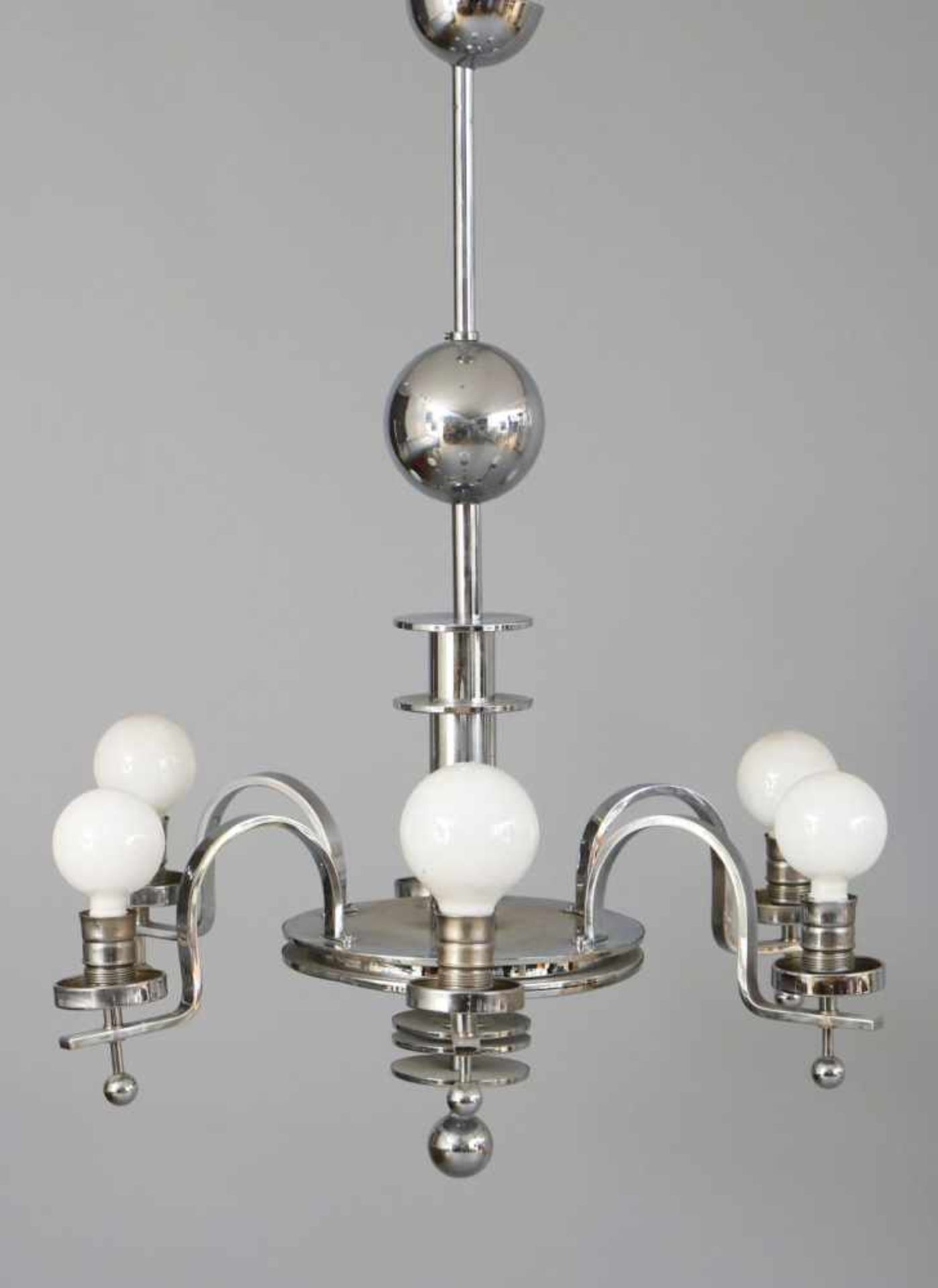 Art Deco Deckenlampeverchromtes Metall, Frankreich, um 1930, 6 elektrifizierte Leuchterarme,