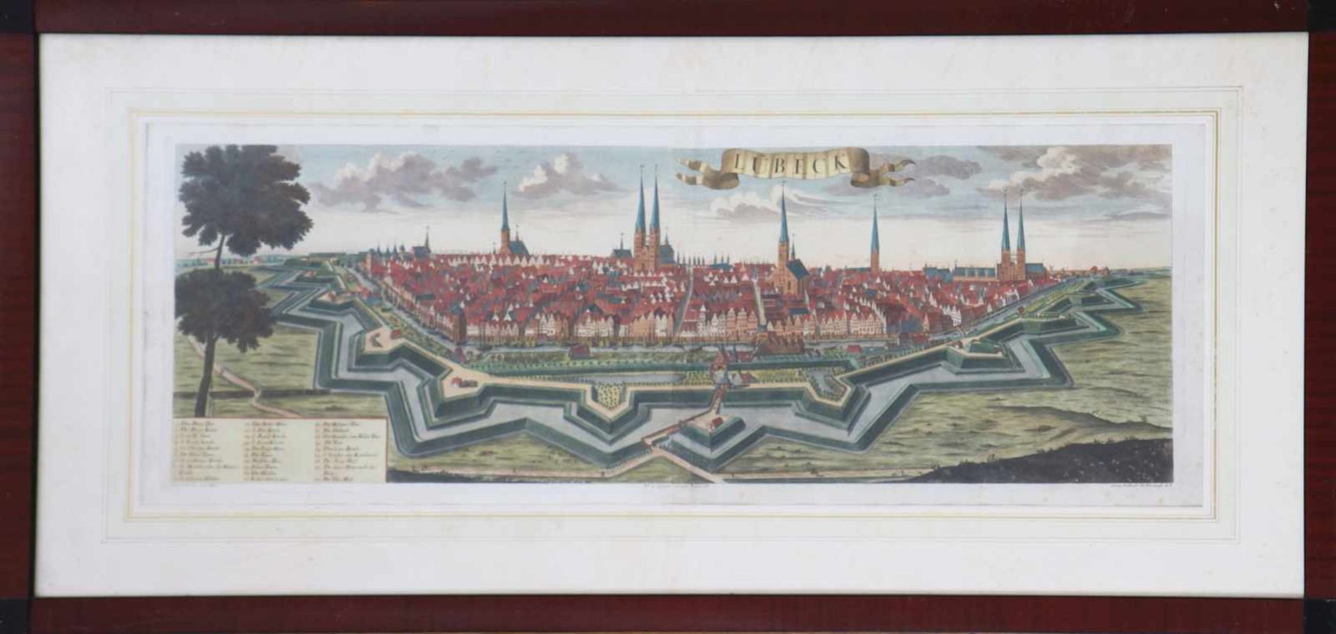 GEORG BALTHASAR PROBST (1673-1750)handkolorierter Kupferstich, ¨Lübeck (Panorama)¨, ca. 39,