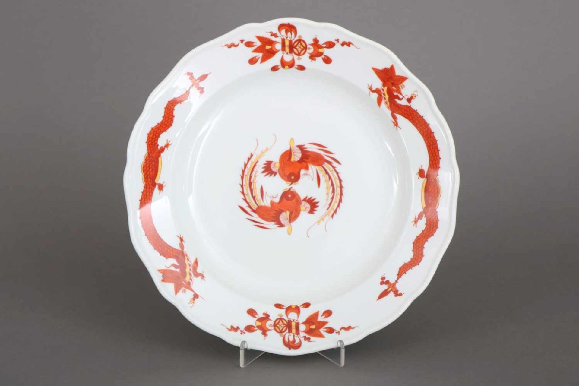 MEISSEN TellerDekor ¨Roter Hofdrache¨, Form Neuer Ausschnitt, 2. Hälfte 20. Jhdt., D ca. 25cm