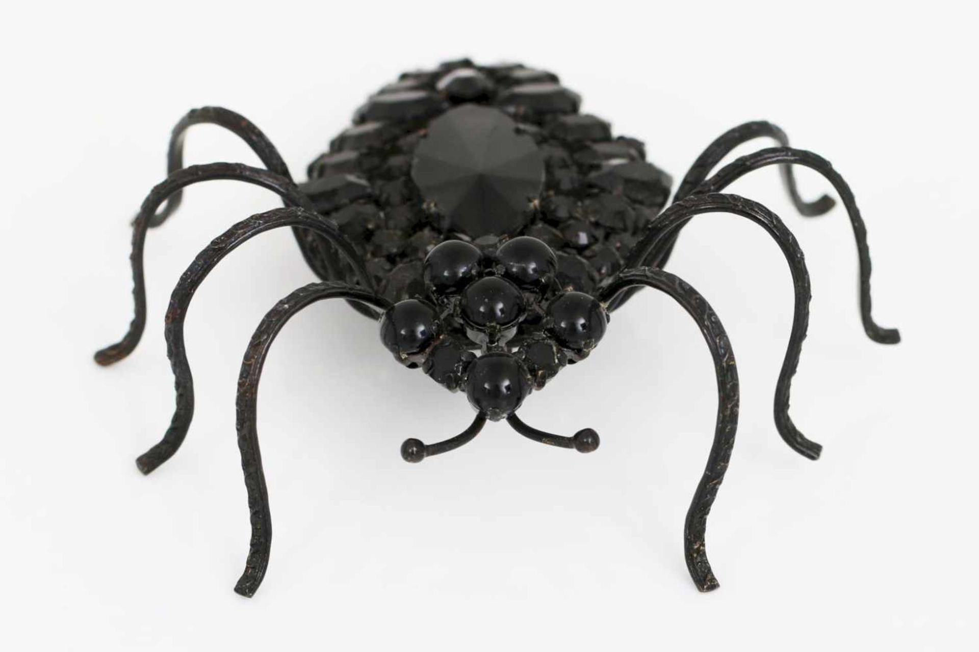 Große Modeschmuck Brosche ¨Spinne¨, L ca. 8,5cm, B 8cmschwarz lackiertes Metall und schwarze