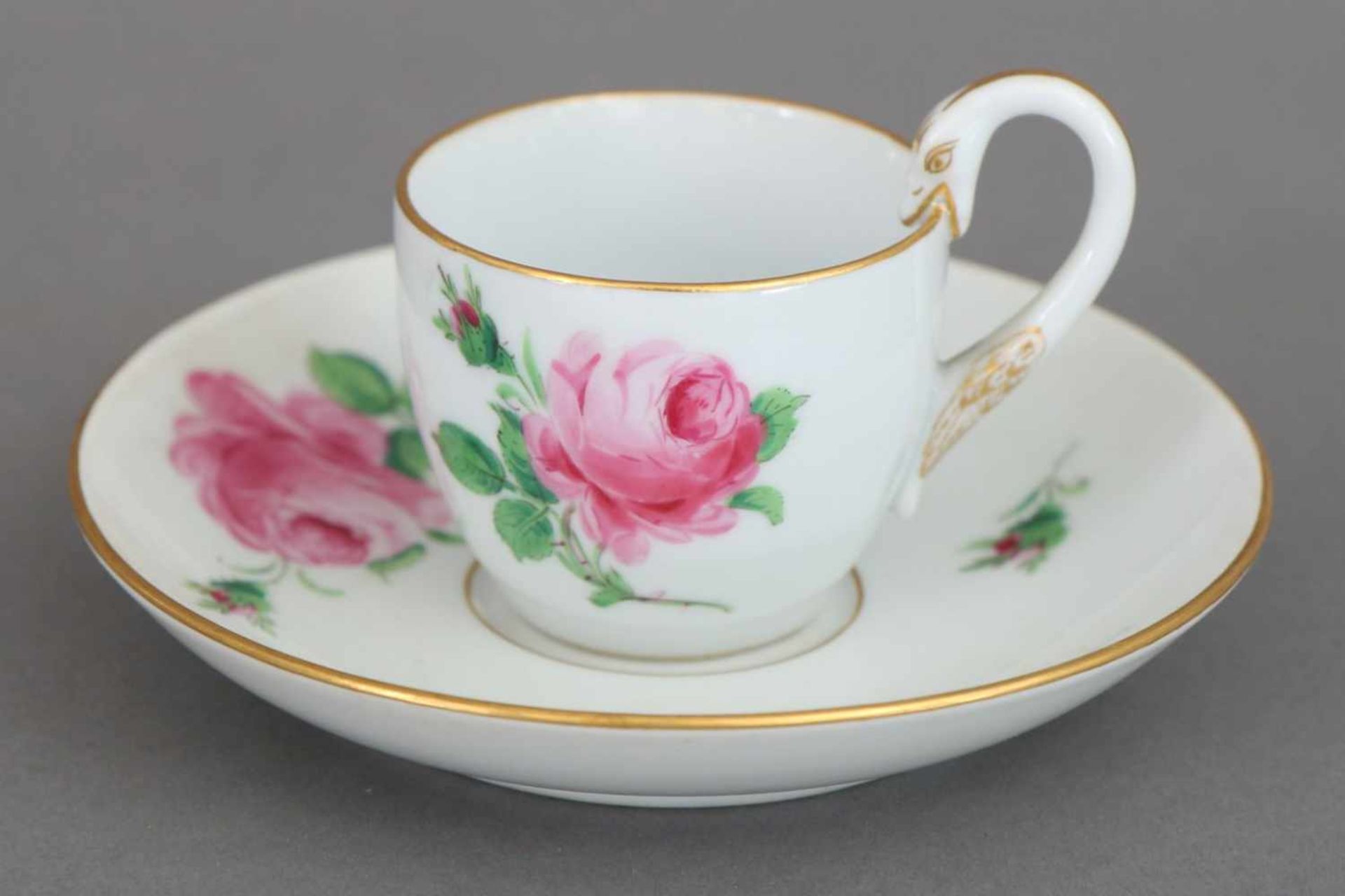 MEISSEN Tasse mit Untertasseum 1925 (Pfeifferzeit), ¨Empire¨ Form mit Schwanenhalsgriff, Dekor ¨