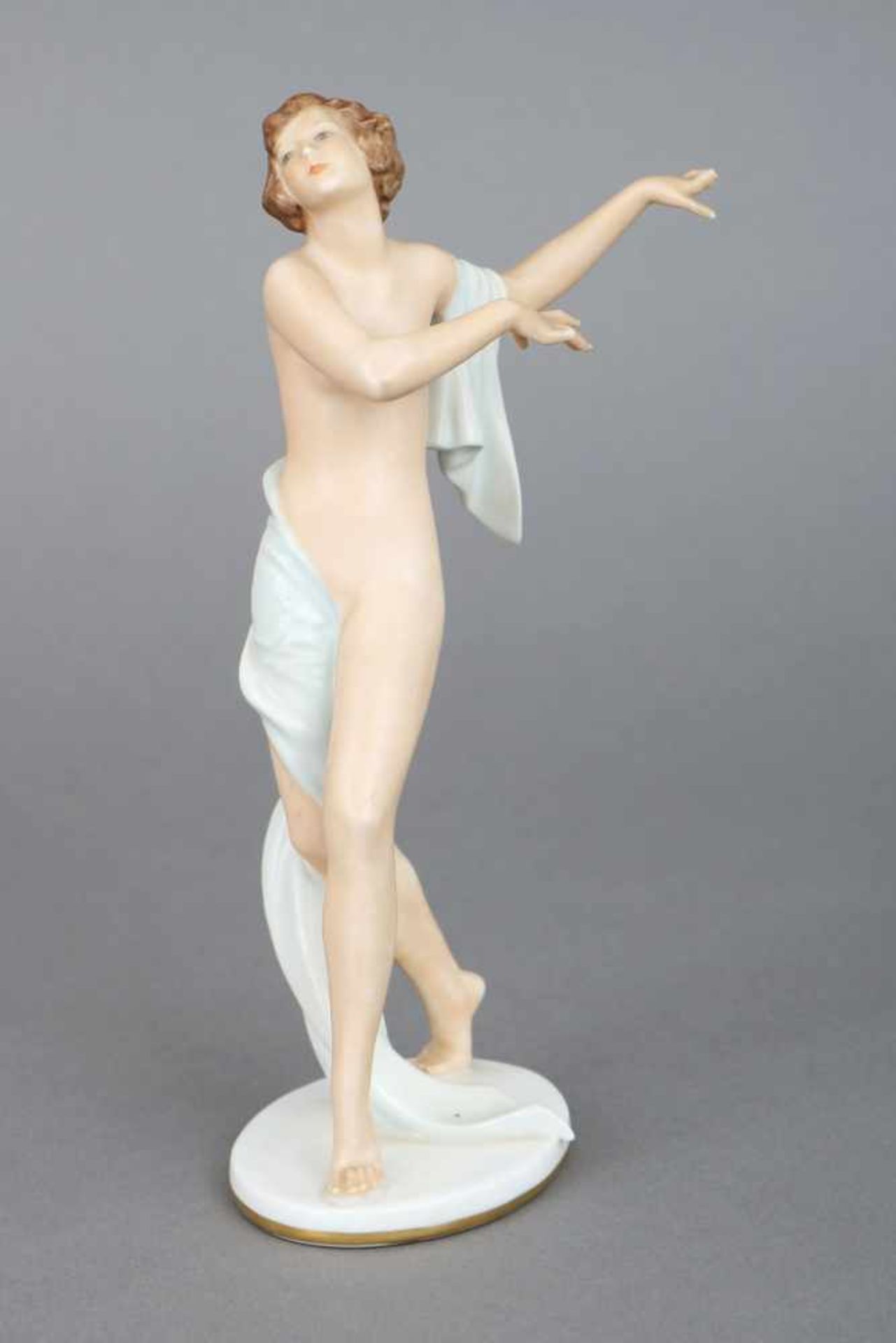 ROSENTHAL Porzellanfigur ¨Tanzender weiblicher Akt mit Tuch¨Kunstabteilung Selb, sparsame Pastell-