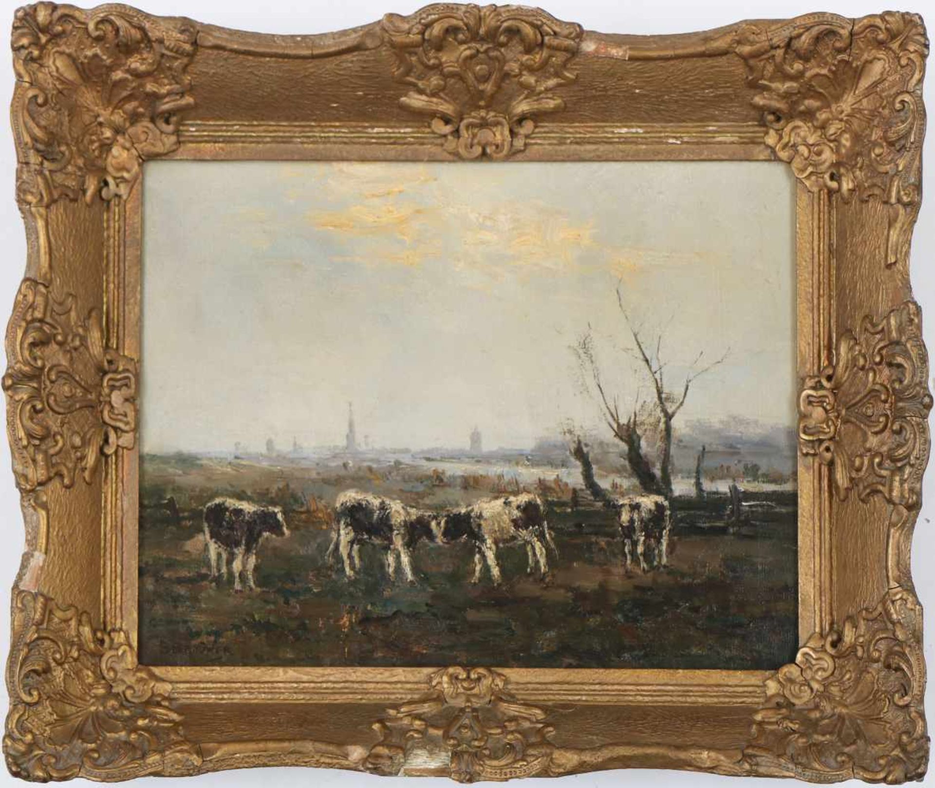 BEREND JAN BROUWER (1872-1936)Öl auf Leinwand, ¨Kühe auf Weide, im Hintergrund Industrielandschaft¨,