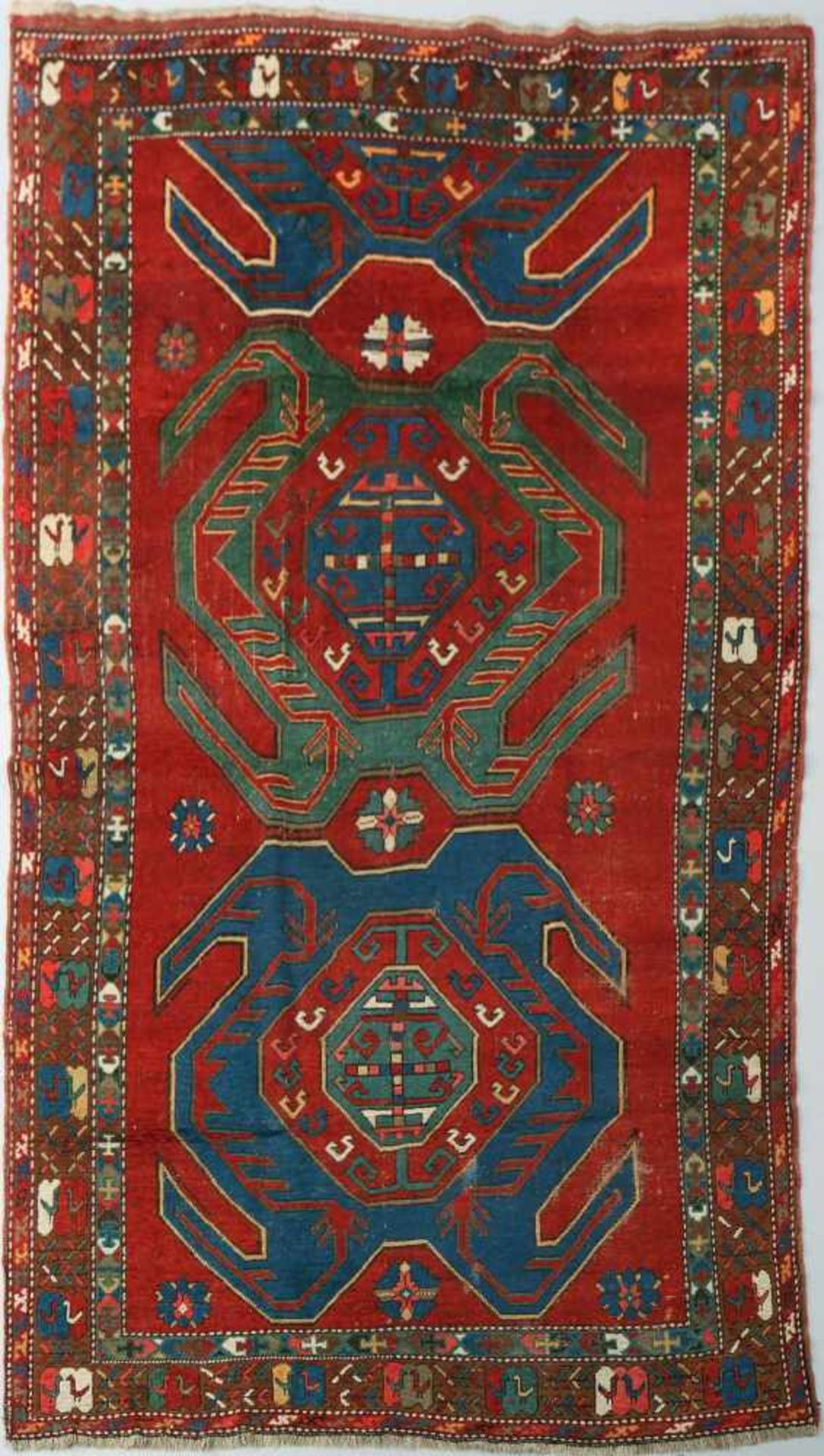 Teppich, Kazak (Farahtscholi)antik (wohl um 1880), ca. 168x282cm, rotgrundig, mit großflächigen