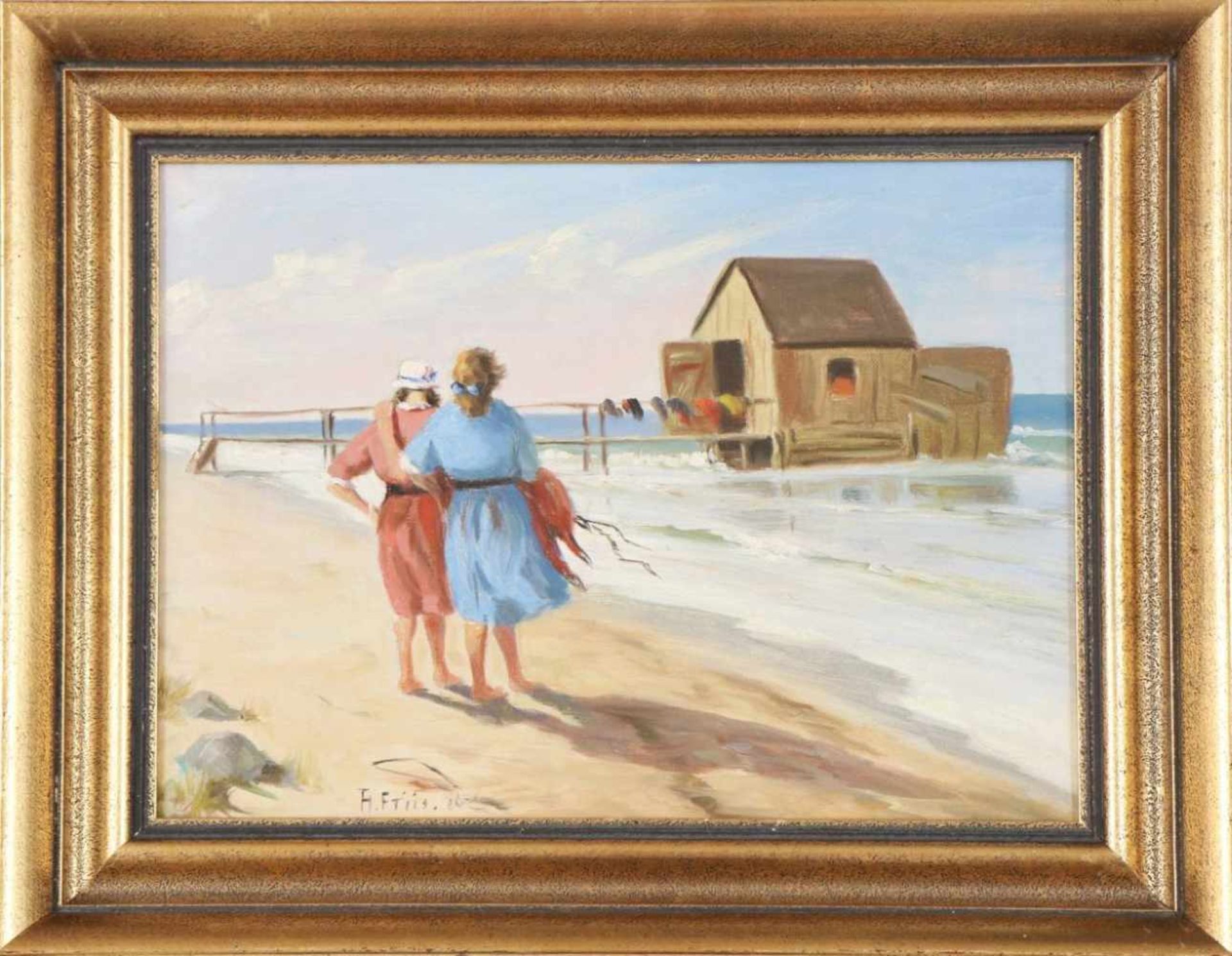 MARK OSMAN CURTIS (1879 - 1959)Öl auf Leinwand, ¨Rückenansicht zweier Mädchen am Strand¨, unten