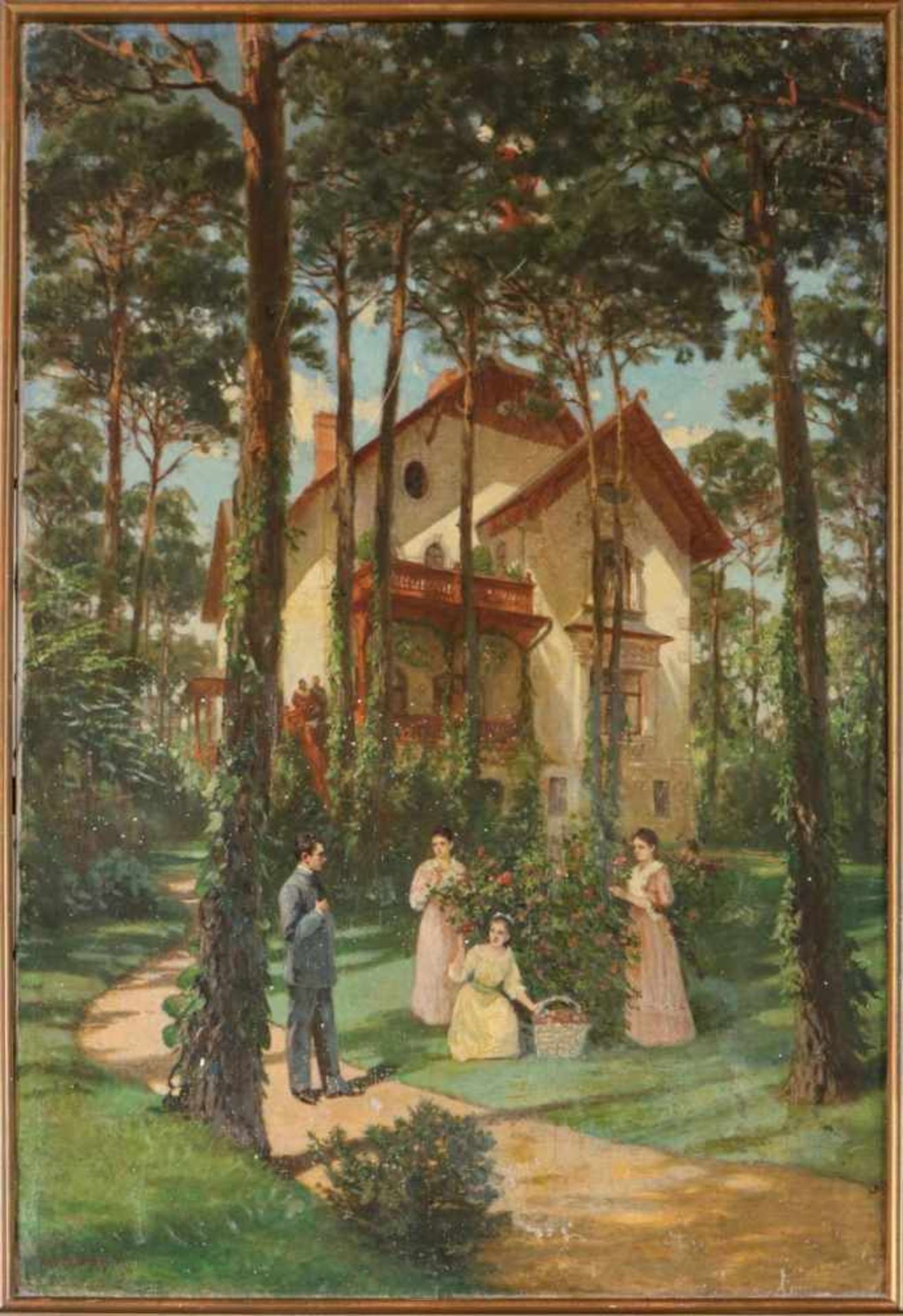 WILHELM AMBERG (1822 Berlin - 1899 ebenda) Öl auf Leinwand, ¨Grunewald Villa mit Gesellschaft beim