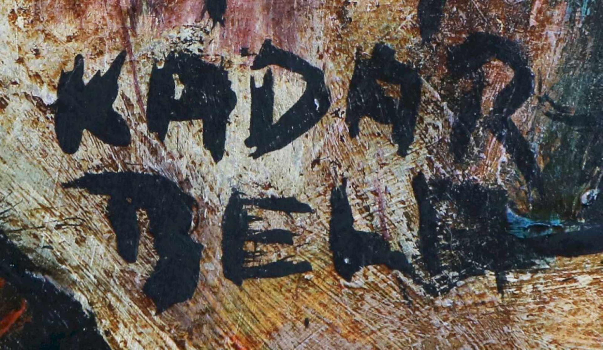 wohl BÉLA KÁDÁR (1877 Budapest - 1956 ebenda)Öl auf Pappe, ¨Ritt durchs Dorf¨, im Bild signiert, ca. - Image 2 of 2