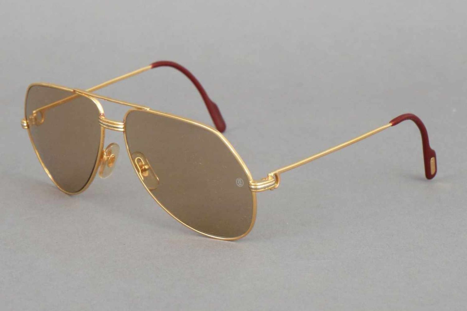 Le must de CARTIER Sonnenbrille ¨trinity¨vergoldetes Metall, bräunlich getöntes Glas, nummeriert - Bild 2 aus 3