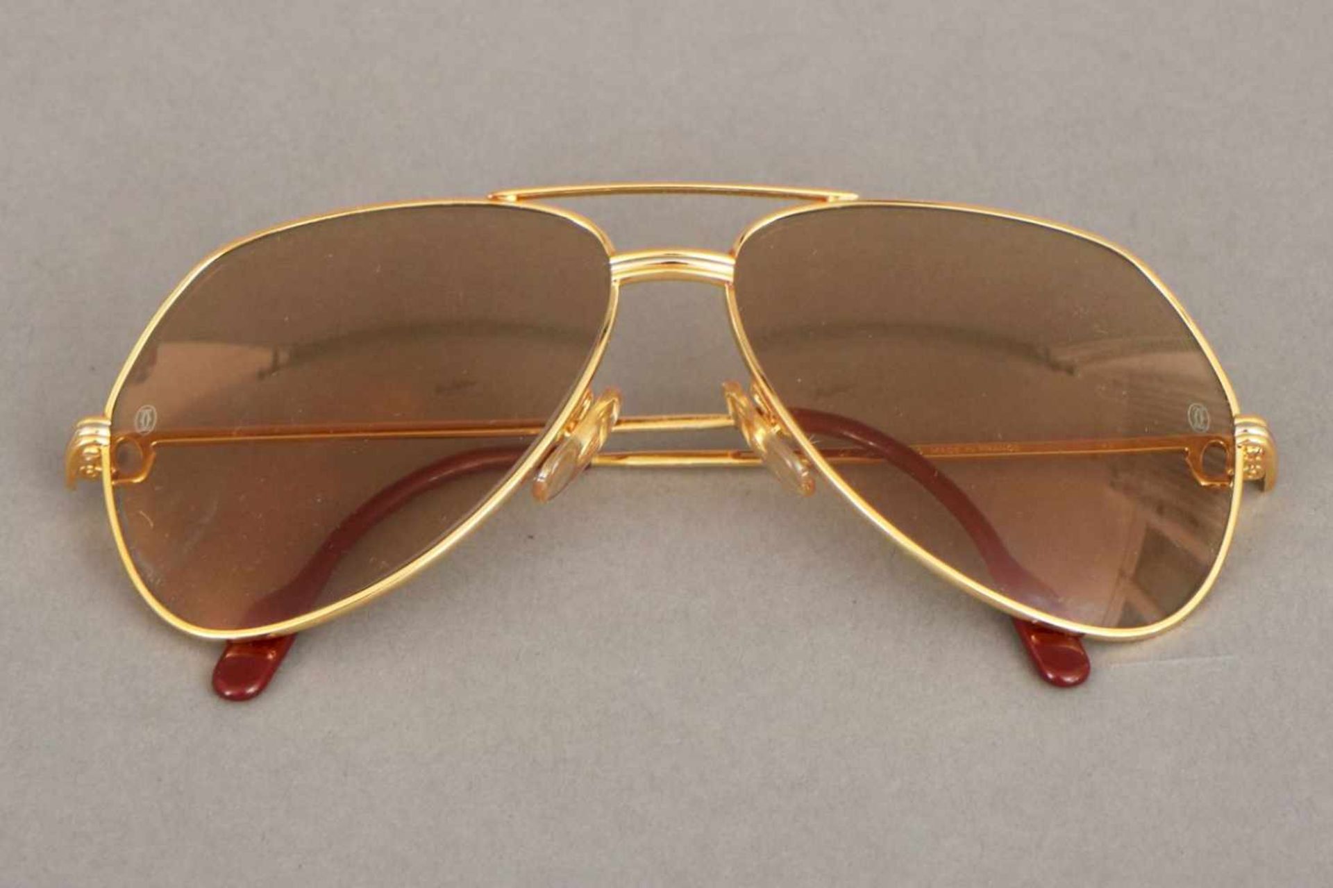 Le must de CARTIER Sonnenbrille ¨trinity¨vergoldetes Metall, bräunlich getöntes Glas, nummeriert - Bild 3 aus 3
