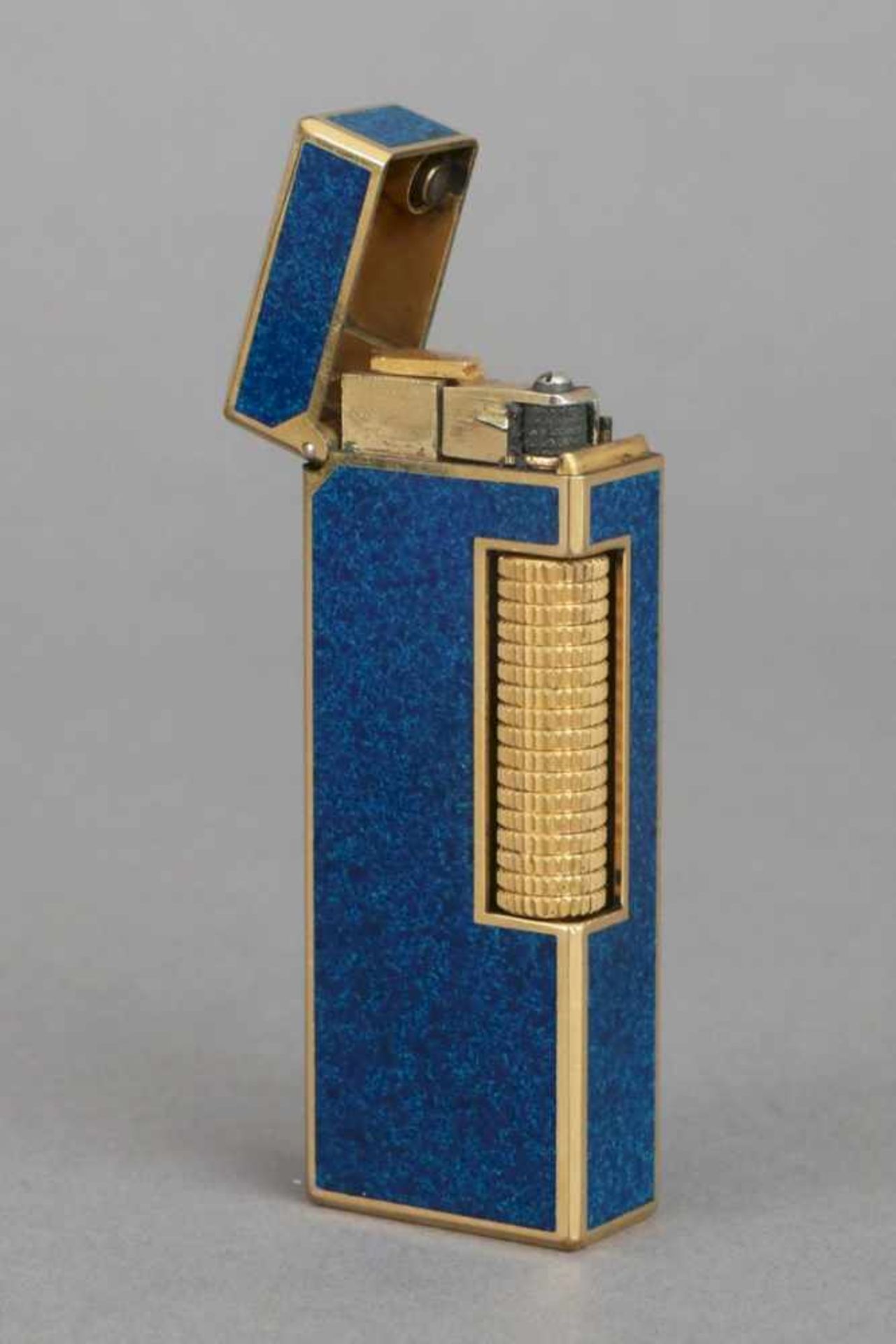 DUNHILL Feuerzeug vergoldet und blau emailliert (Laque de chine¨), hocheckiges Feuerzeug, gestempelt - Bild 2 aus 2