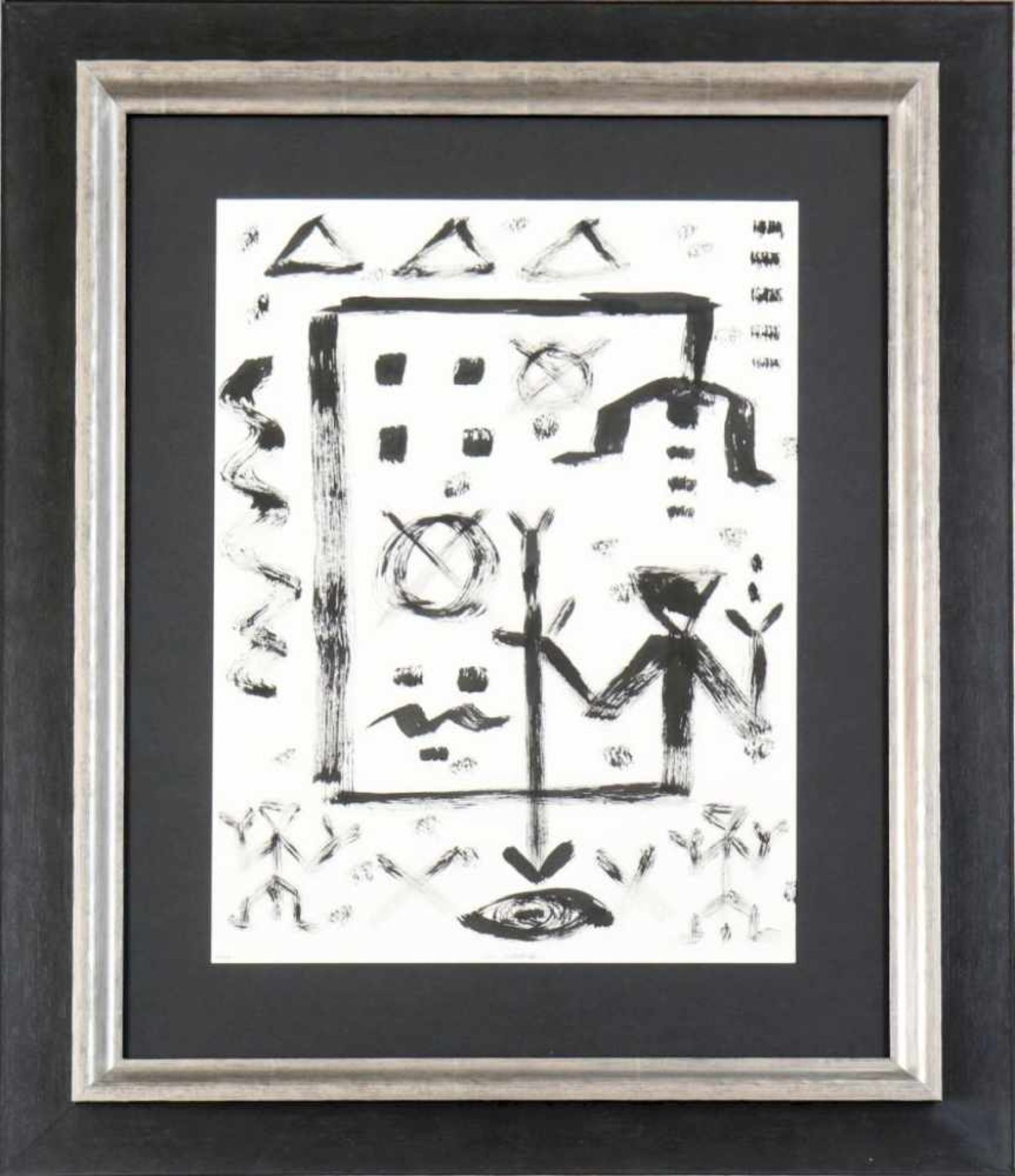 A.R. PENCK (1939 Dresden - 2017 Zürich)Tusche auf Papier, ¨Schwarze Figuren mit Dreiecken und