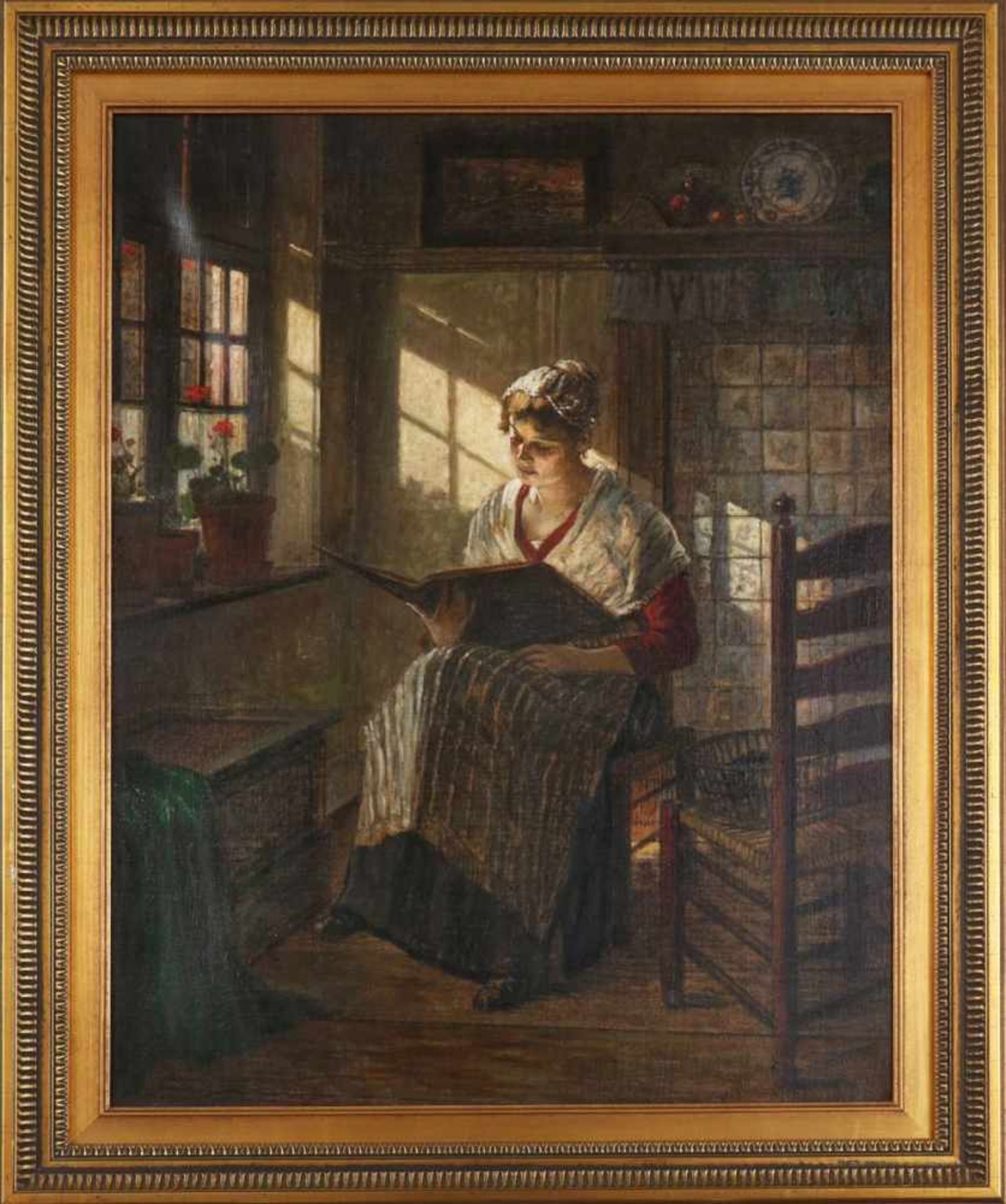 Wohl WALTER FIRLE (1859 Wroclaw/Polen - 1929 München) Öl auf Leinwand, ¨Lesende Magd am Fenster