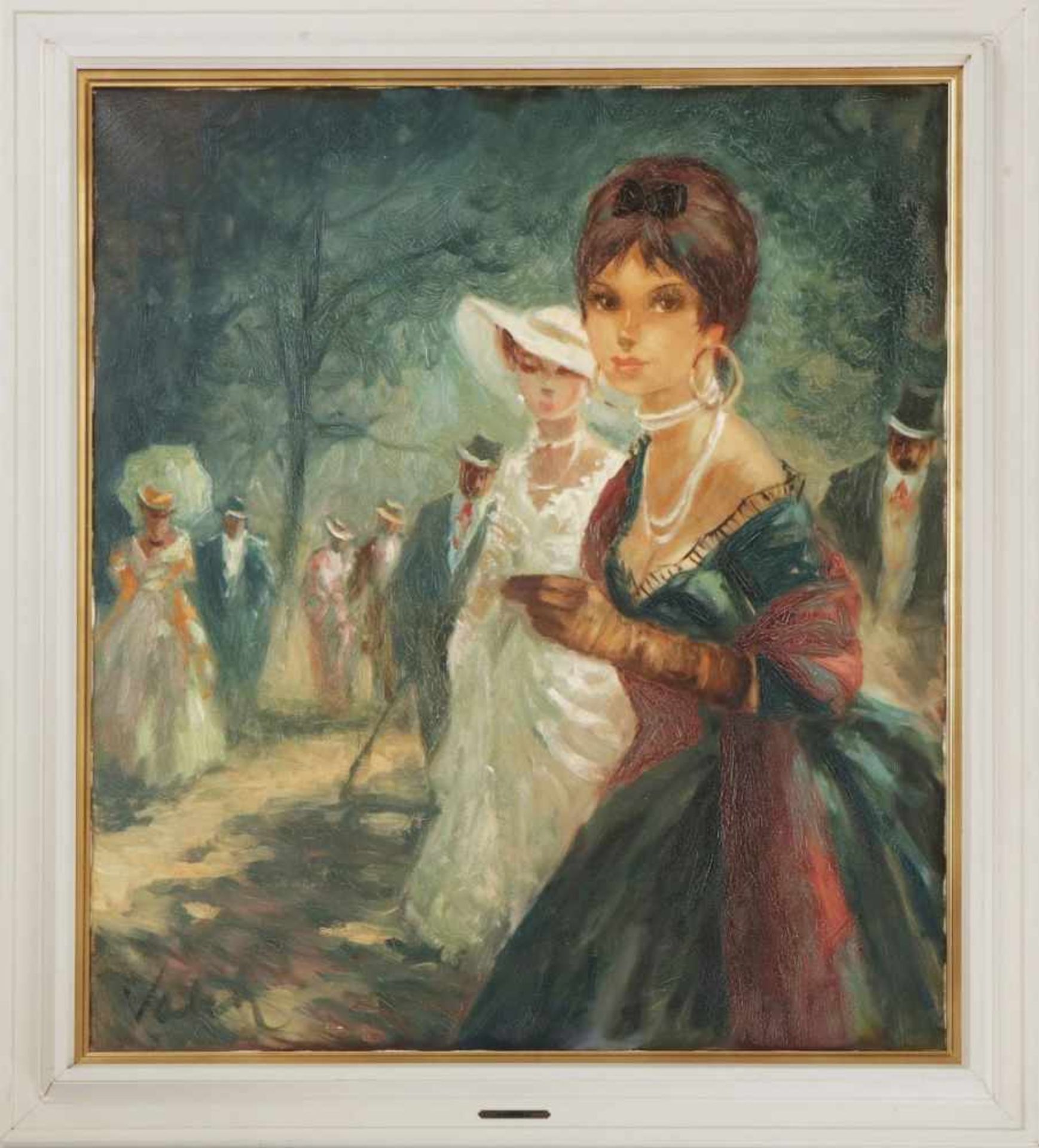 ANDRÉ VALET (1924 Genf)Öl auf Leinwand, ¨Kokette Dame inmitten im Park flanierender Menschen¨, unten - Image 2 of 4