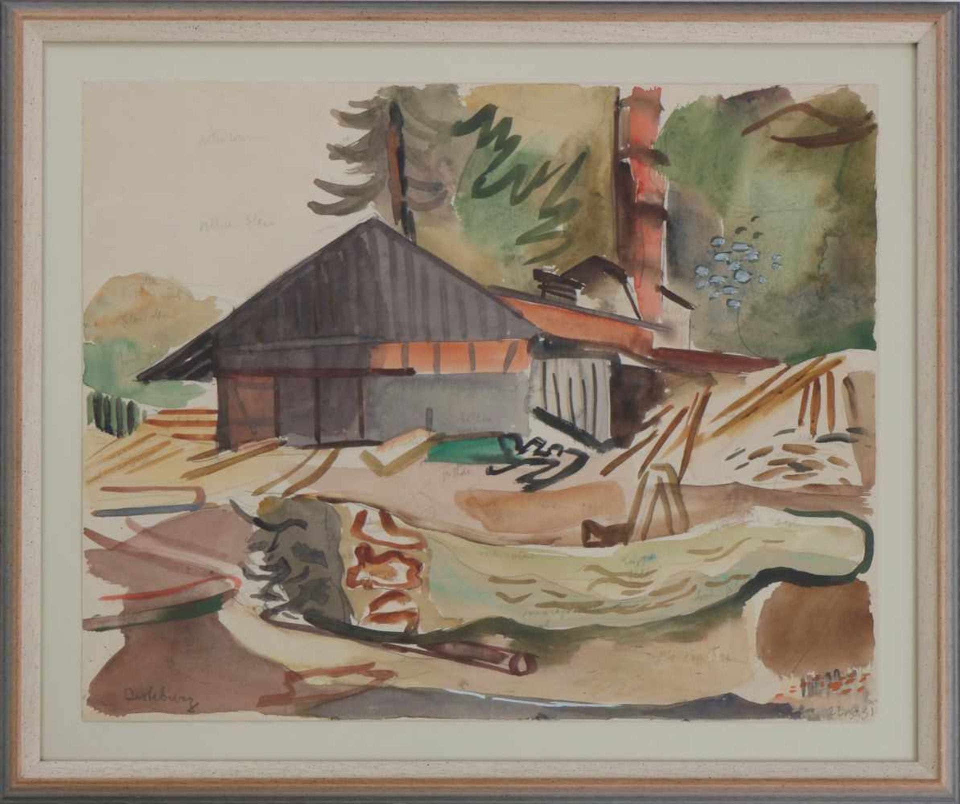 ERICH HARTMANN (1886 Elberfeld – 1974 Sylt)Aquarell-/Tuscheskizze auf Karton, ¨Hütte im Wald bei - Image 2 of 4