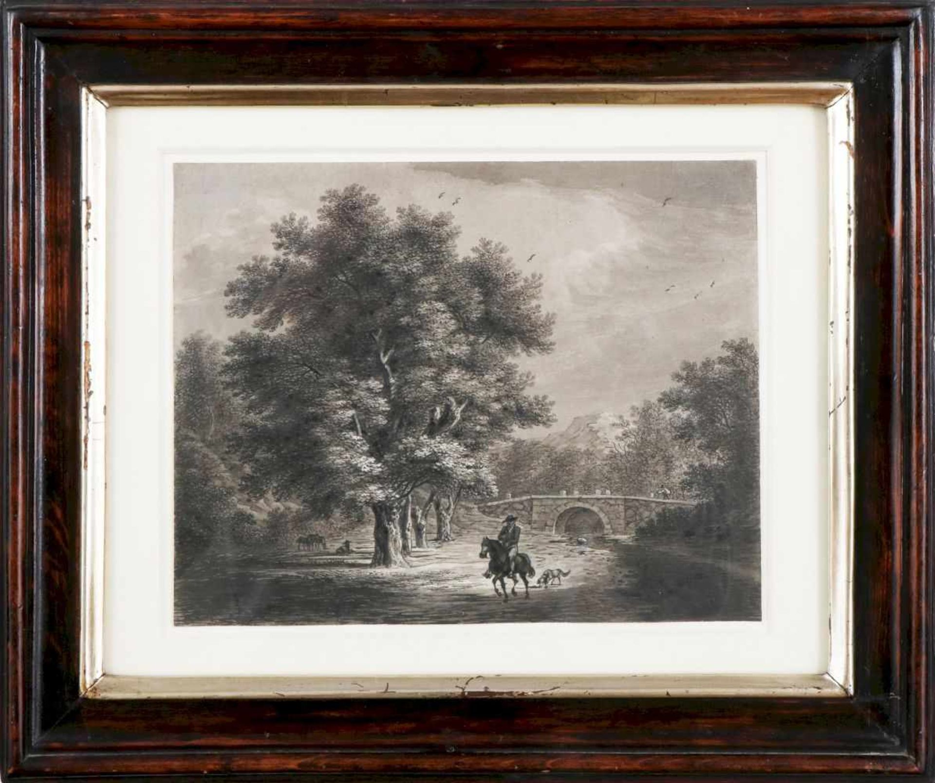 CARL FRIEDRICH STANGE (1784 Dresden - 1851 Altona)Feder-/Tuschezeichnung, ¨Reiter im Jenischpark¨, - Image 2 of 2