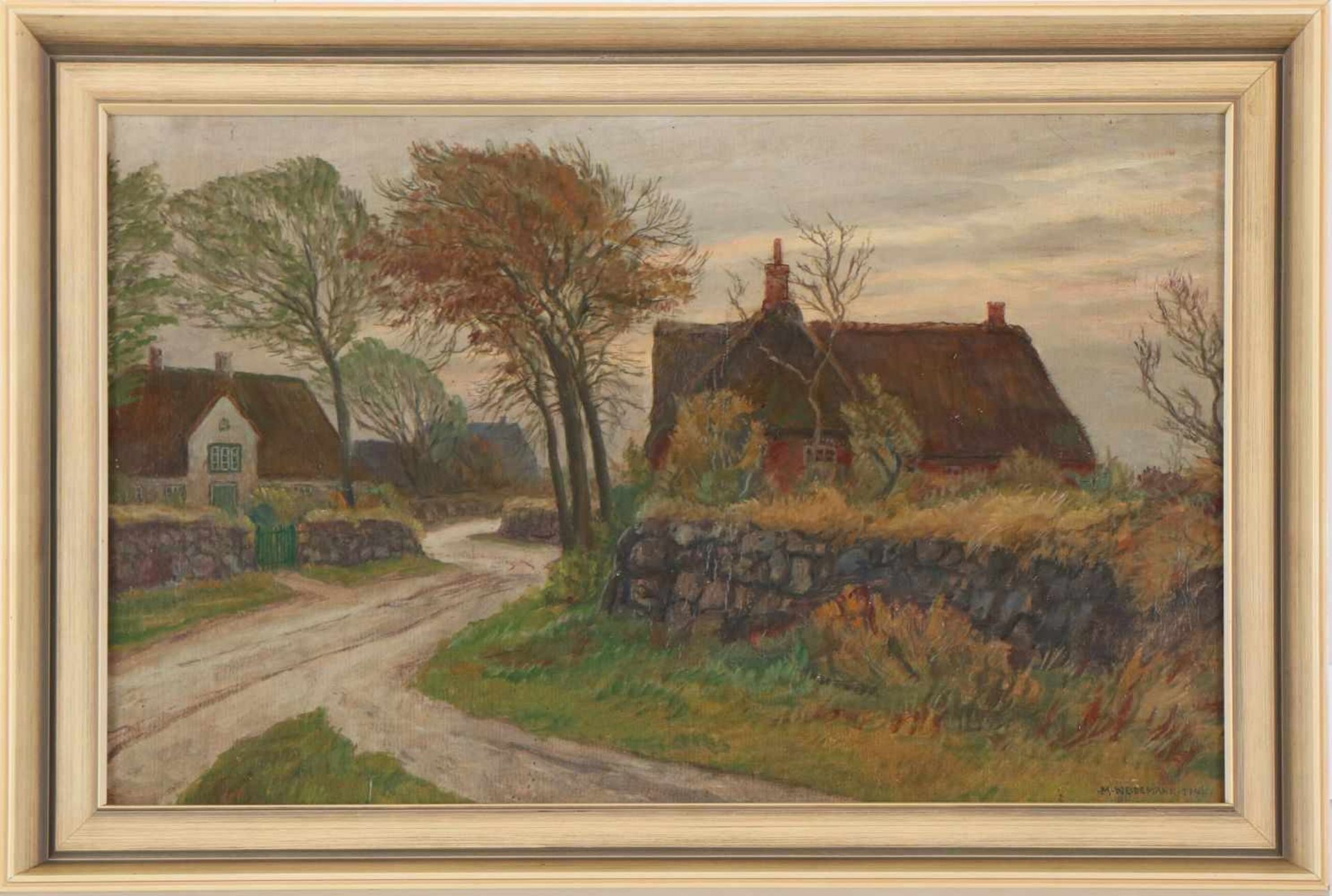 MAGNUS WEIDEMANN (1880 Hamburg - 1967 Keitum)Öl auf Karton, ¨Dorfstraße bei Sturm¨, unten rechts