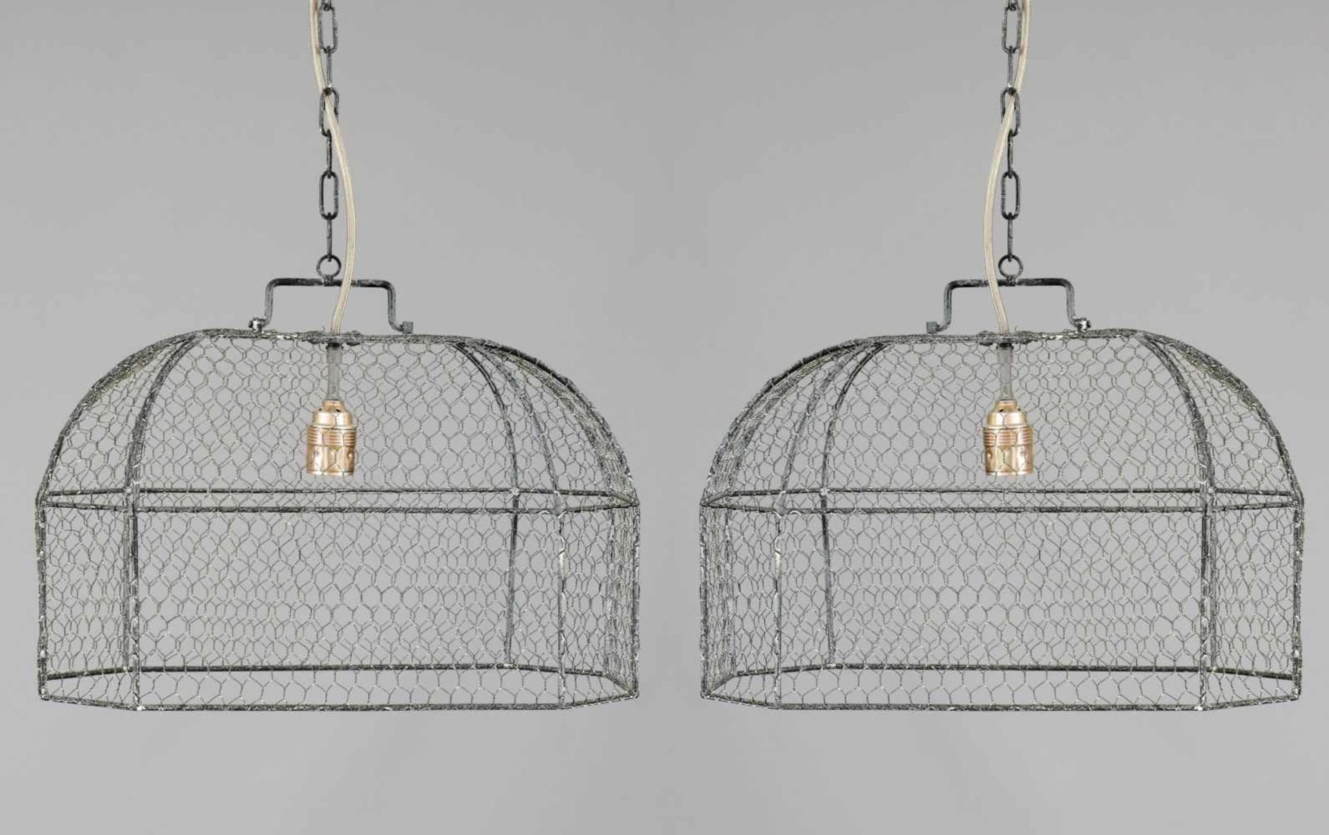 Paar Deckenlampen in Form eines KäfigsKaninchendraht und Metallgestell, grau patiniert, 1-flammig - Image 3 of 3