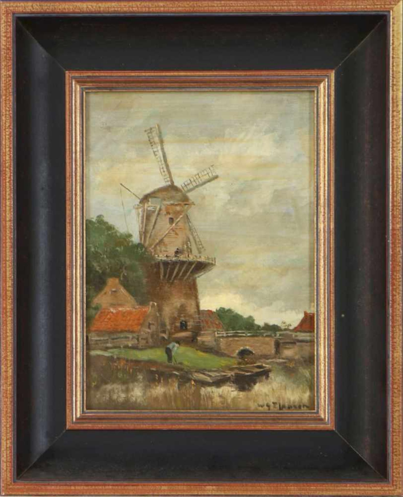 WILLEM G. F. JANSEN (1871 Harlingen/Niederlande - 1949)Öl auf Holz, ¨Mann bei der Gartenarbeit vor