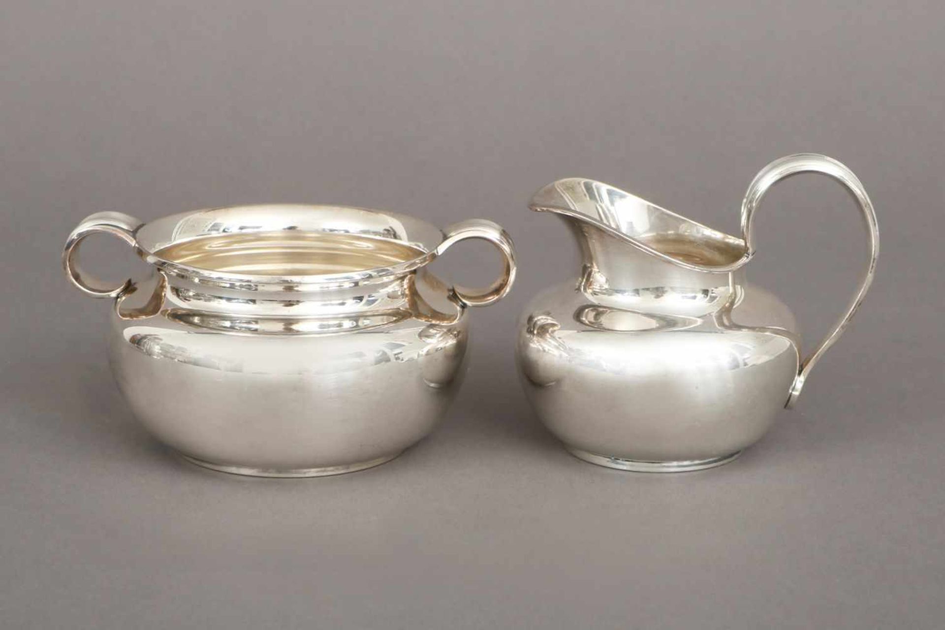 Silber Milchkännchen und ZuckerschaleCohr, Dänemark, bauchige Gefäße, glattwandig, gerillte - Bild 2 aus 3
