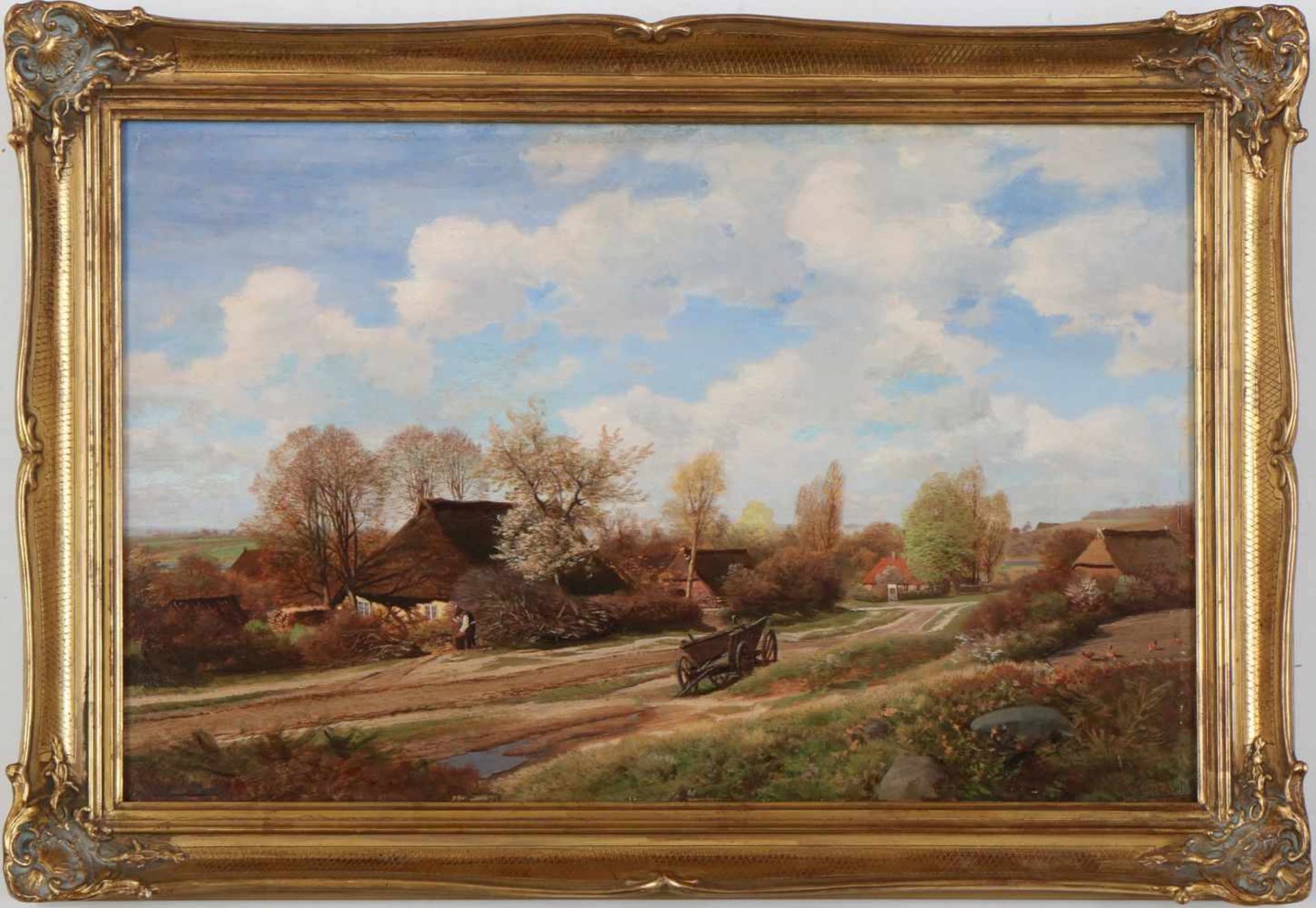 JOHANN VALENTIN G. RUTHS (1825 Hamburg - 1905 ebenda)Öl auf Holz, ¨Bäuerliche Landschaft mit