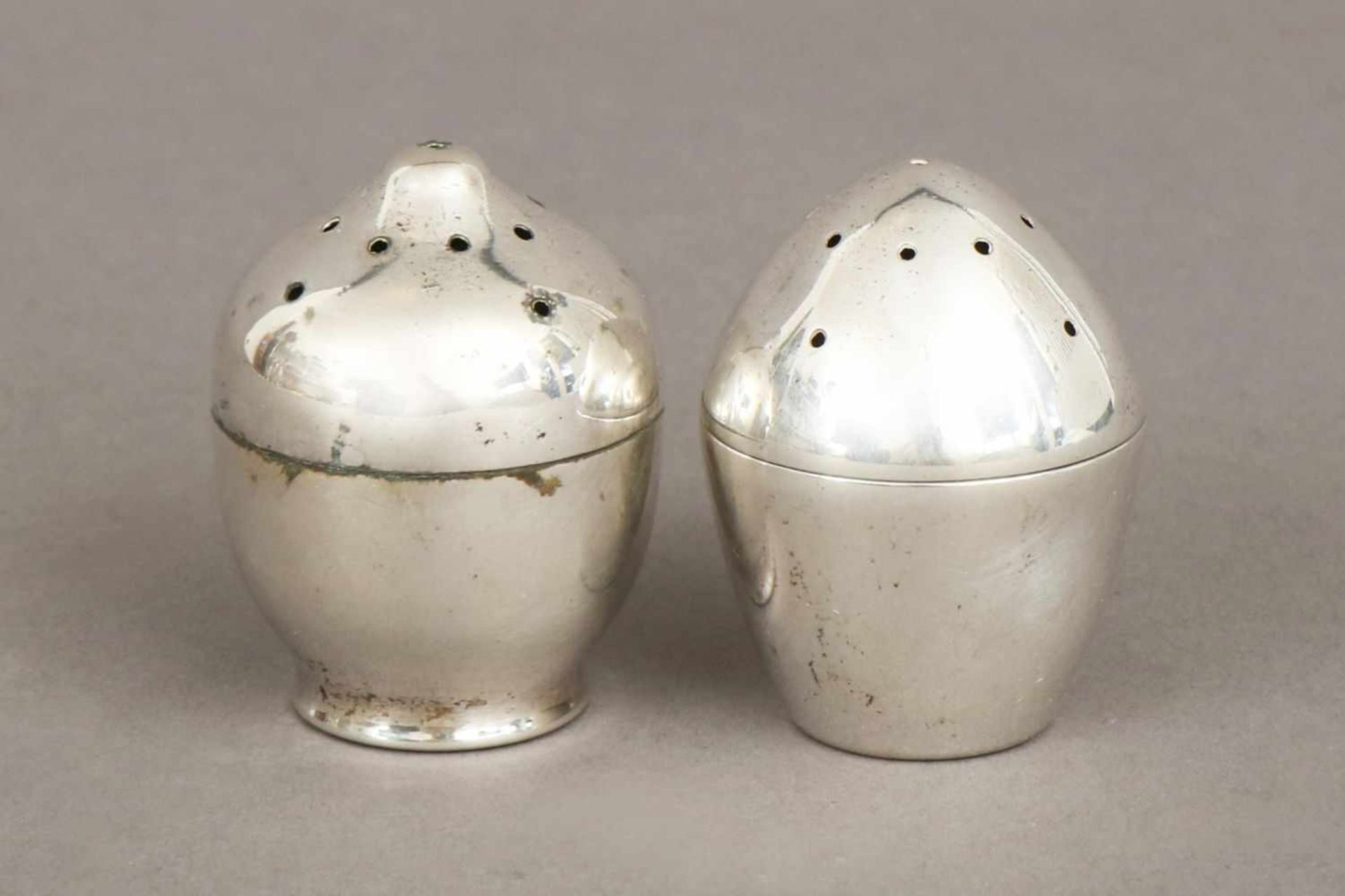 Paar Silber Gewürzstreuer830er Silber, Norwegen, um 1960, Salz- und Pfefferstreuer, ovoider, glatter - Bild 2 aus 3