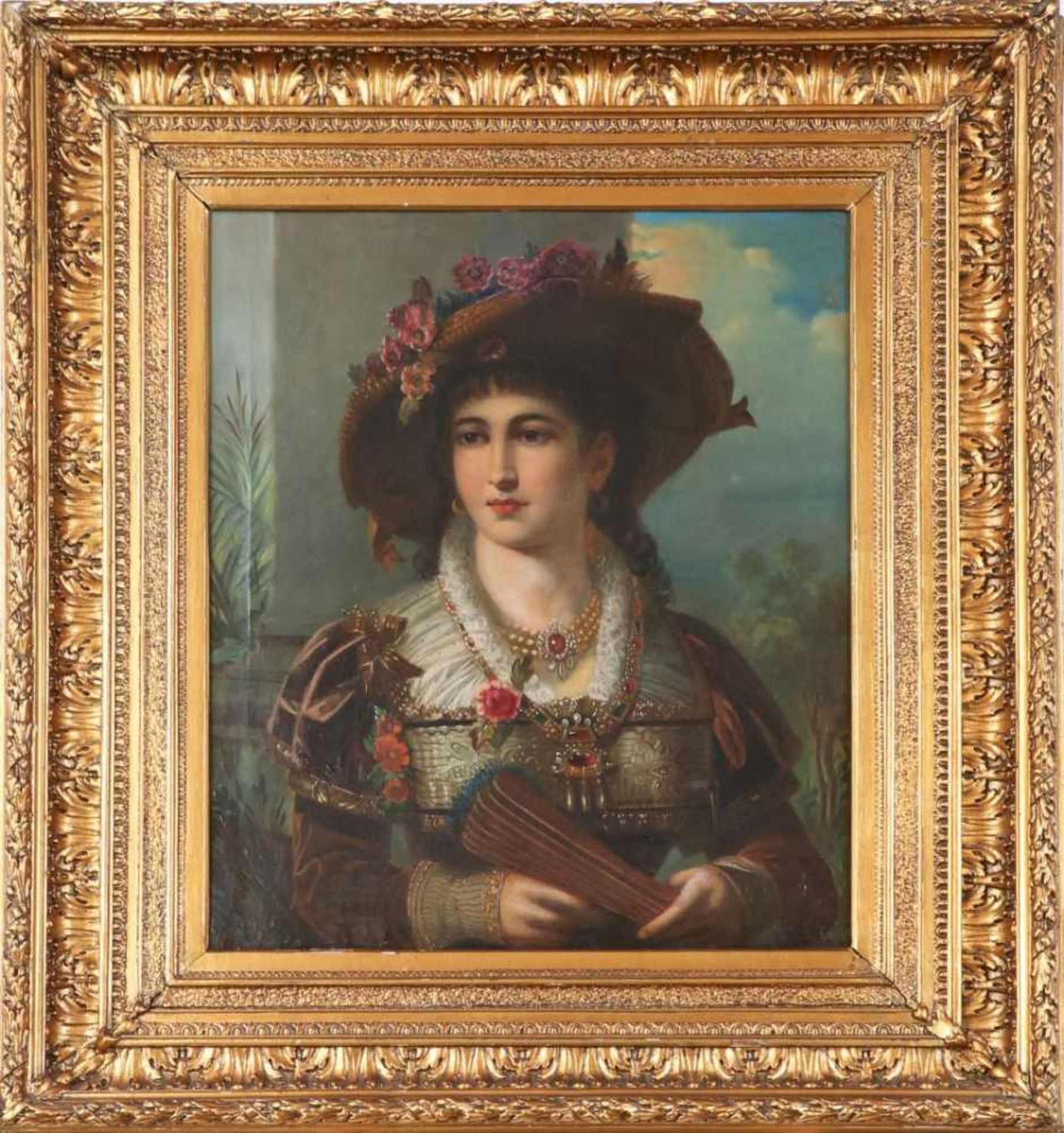 ANONYMER KÜNSTLER des 19. JahrhundertsÖl auf Leinwand, ¨Porträt einer Dame in Spitzenkleid mit - Image 2 of 2