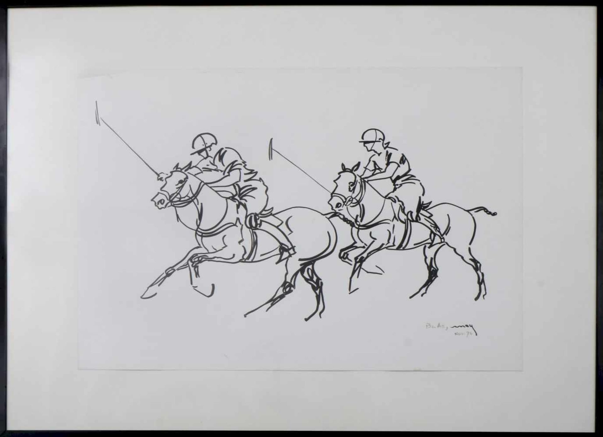 ALEJANDRO MOY (1954 Argentinien)Filzstiftzeichnung, ¨2 Polospieler¨, unten rechts signiert ¨Moy¨ und - Image 2 of 4