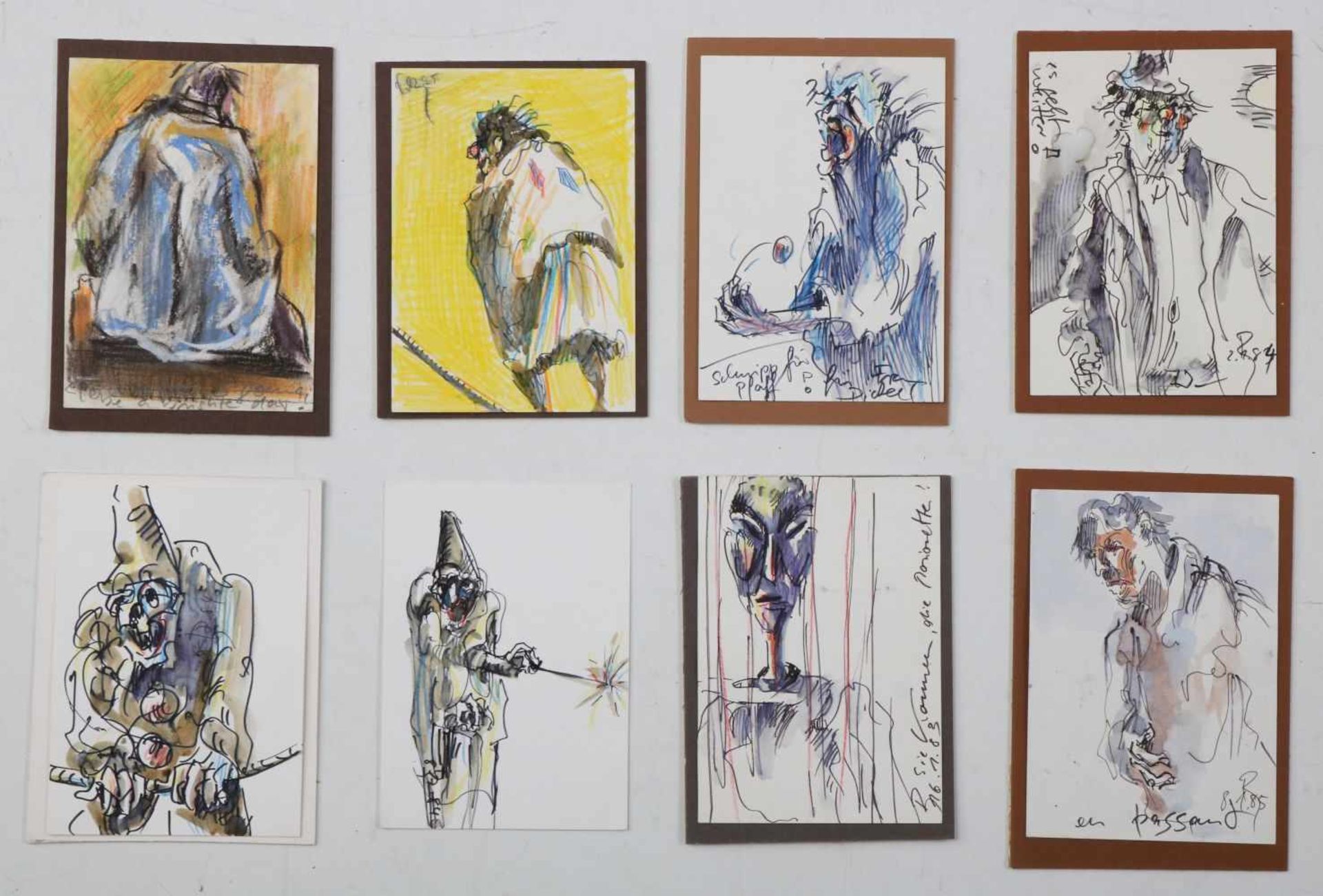 PETER GROCHMANN (1956 Gelsenkirchen - 2009 Hamburg)8 Zeichnungen/Skizzen (7x aquarellierte