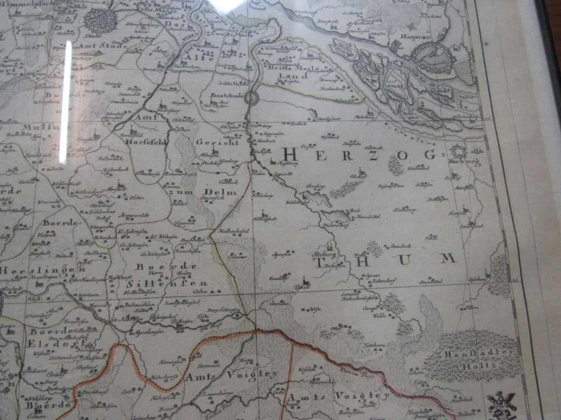 Große Landkarte gerahmt Darstellung unter anderem Hoya Diepholz original aus der Zeit 70x100cm - Bild 3 aus 3