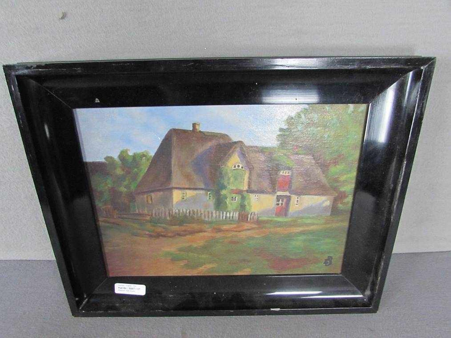 Ölgemälde Öl auf Leinwand reetgedecktes Haus monogramiert ED 52x41cm - Bild 2 aus 3