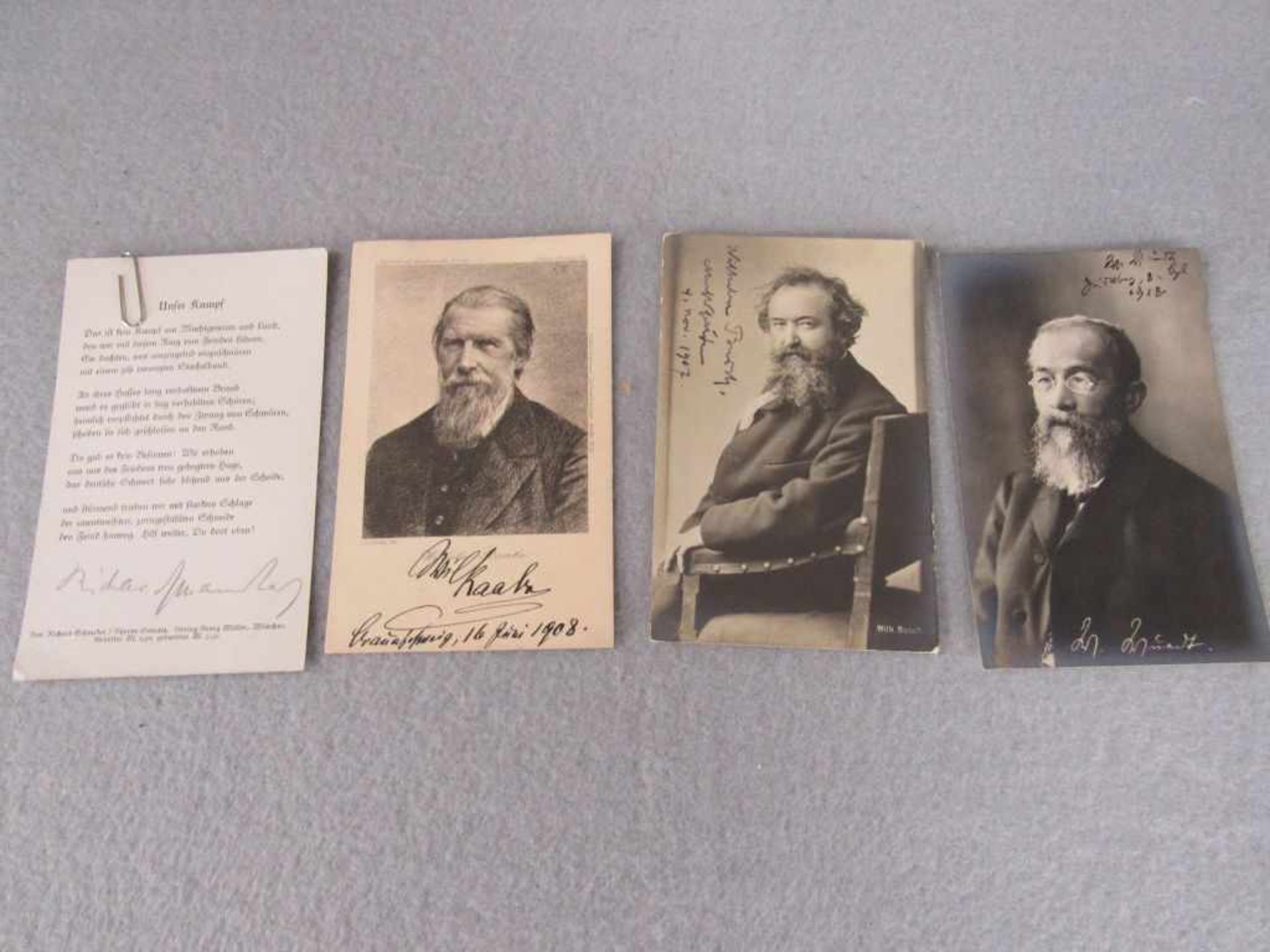 3 seltene Autogrammkarten Wilhelm Busch, Raabe, und andere