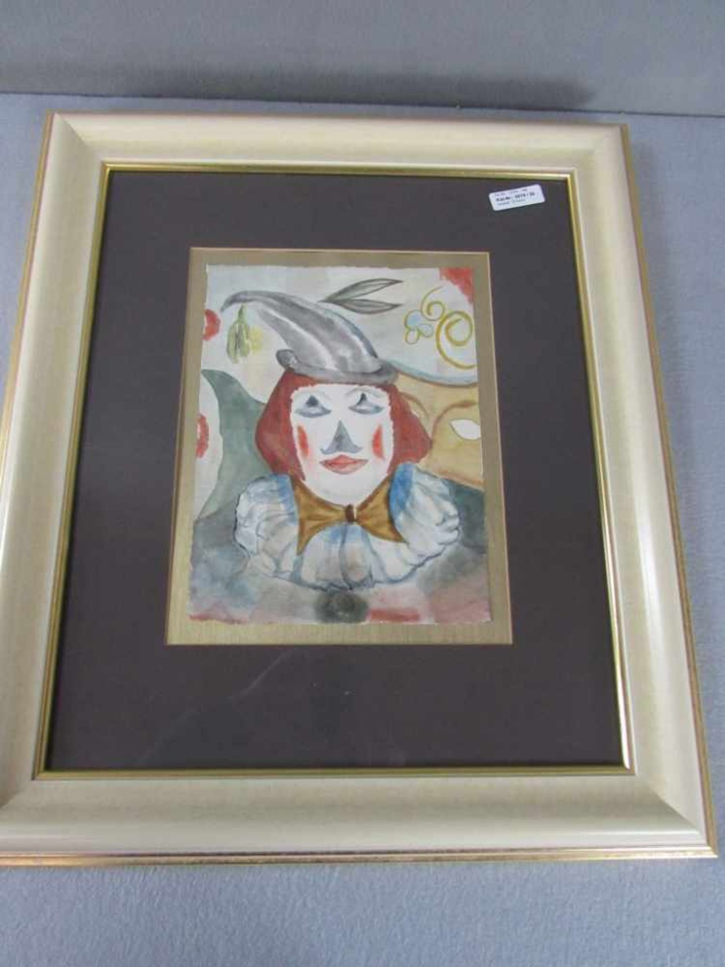 Gemälde Aquarell Clown gerahmt 56x65cm