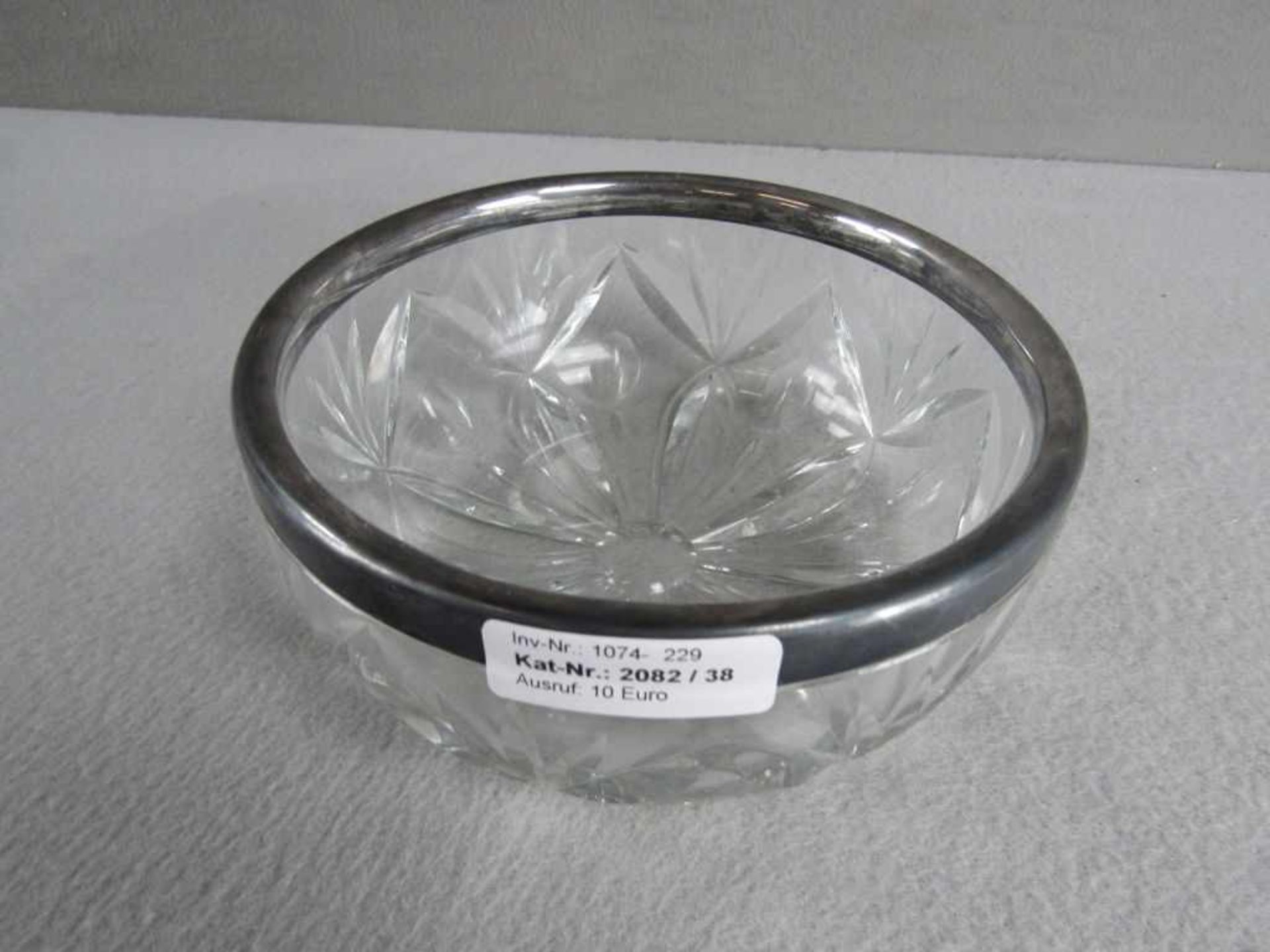 Große Kristallglasschale mit 835er Silbermontur Durchmesser:20cm