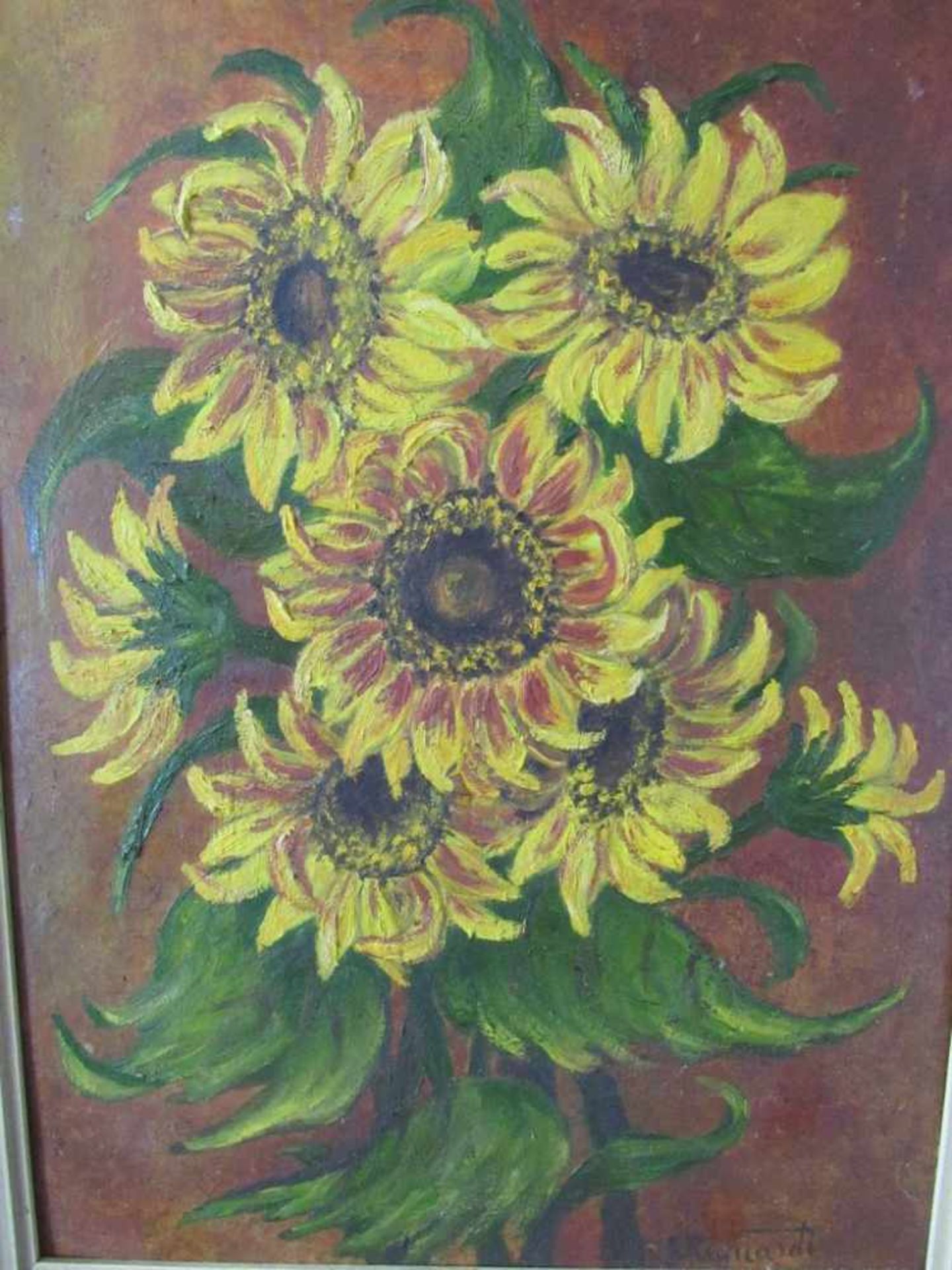 Ölgemälde Öl auf Pappe Sonnenblumen signiert 57x45cm - Bild 2 aus 4