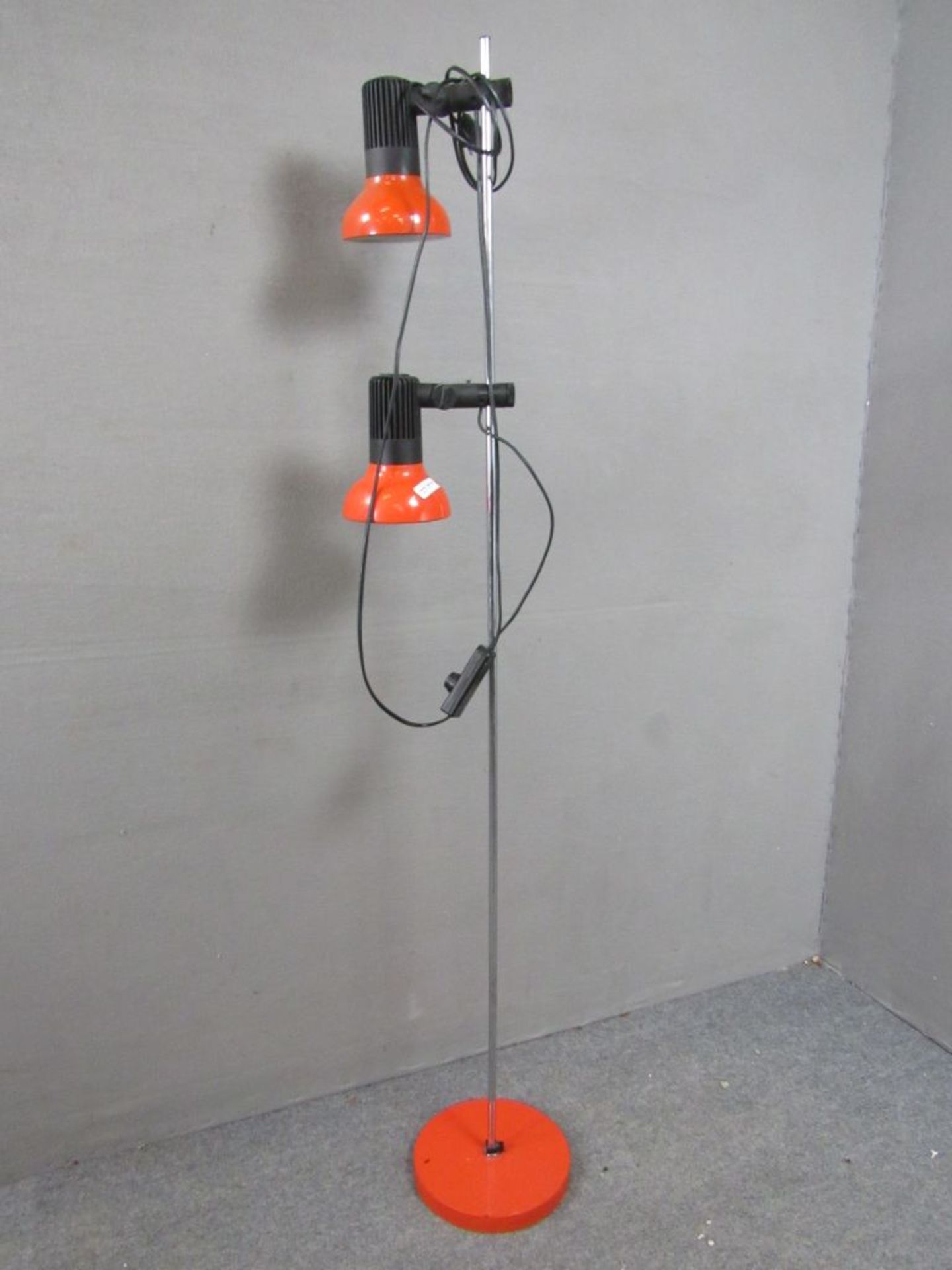 Space Age 70er Jahre zweiflammige Spotlampe orange ca.150cm