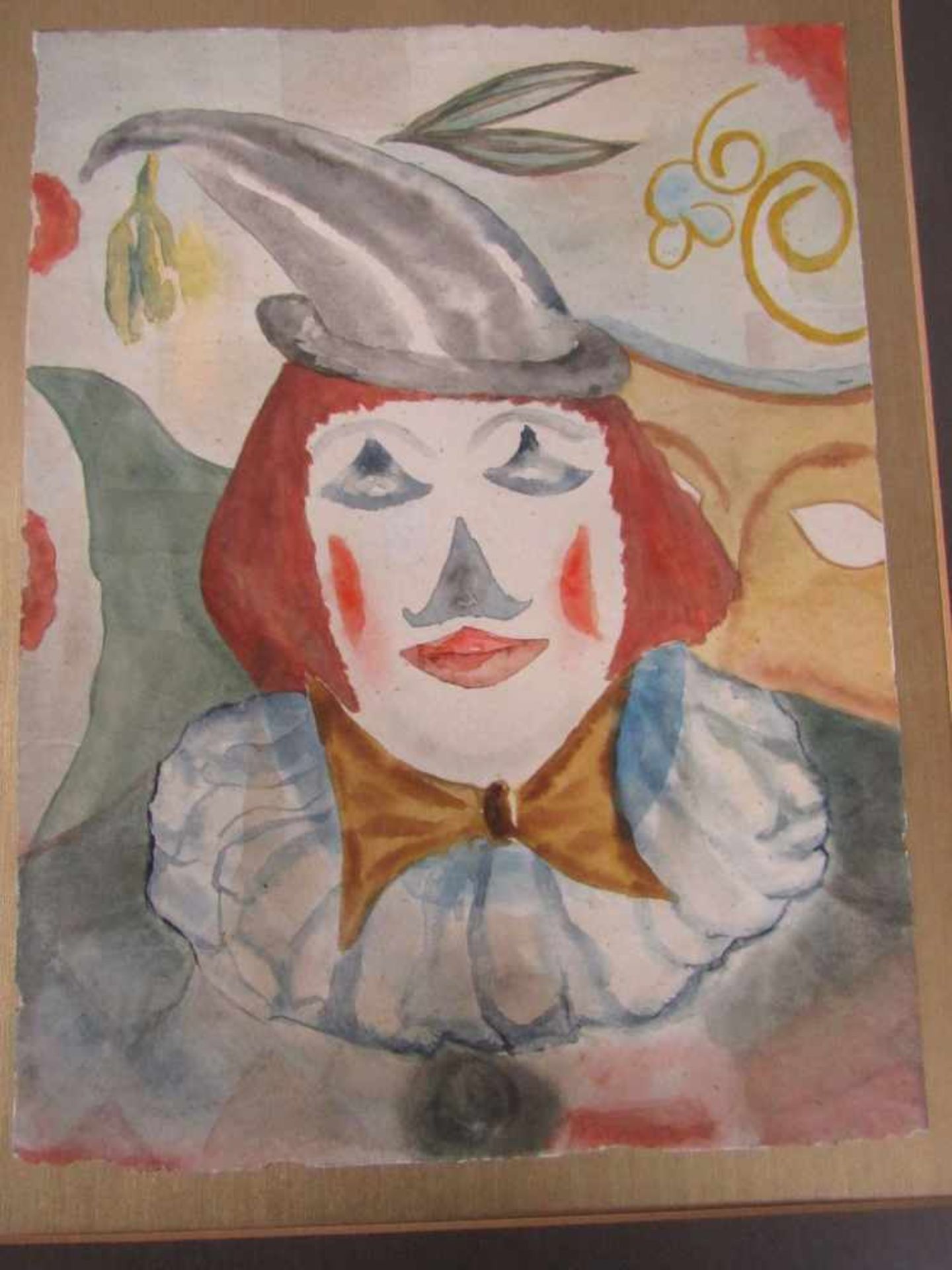 Gemälde Aquarell Clown gerahmt 56x65cm - Bild 2 aus 3