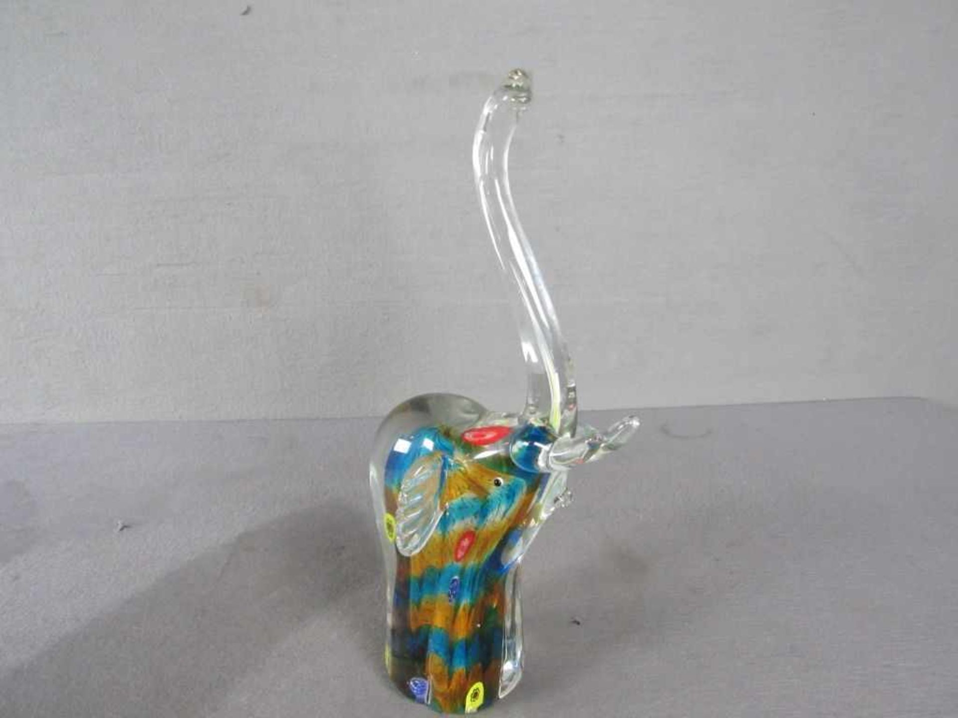 Glasskulptur wohl Murano, farbenfroh hier Elefant millefiori, H:33cm - Bild 2 aus 2