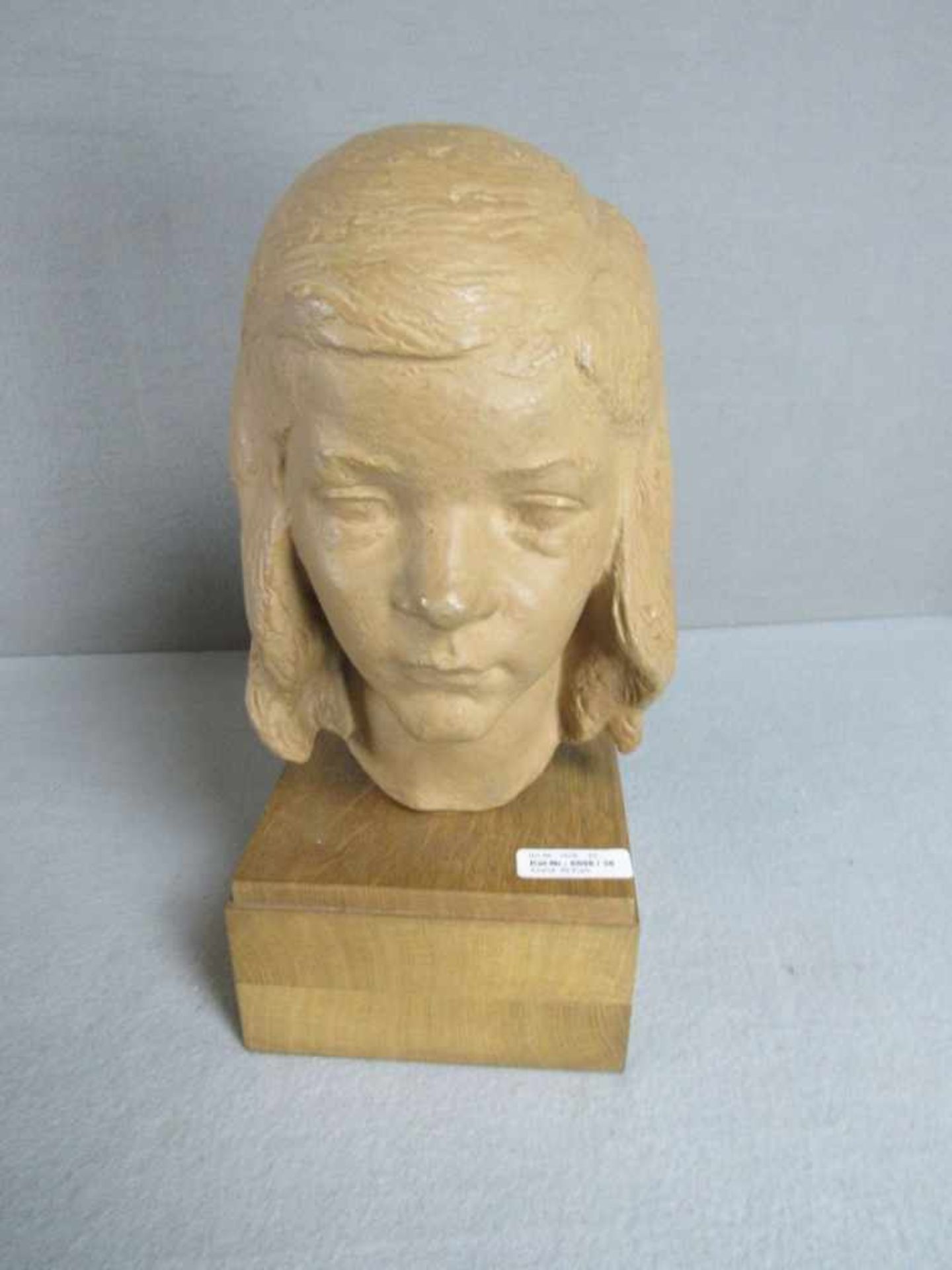 Büste Kopf auf Holzsockel Keramik Worpswede Höhe:40cm unsigniert