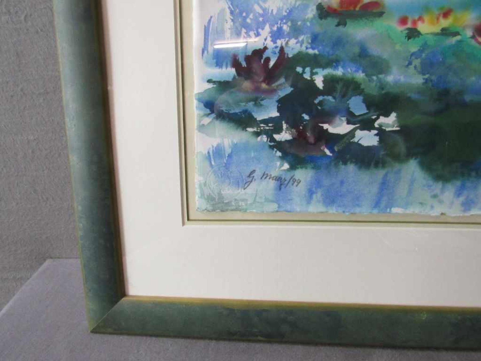Gemälde Teich Blumen ca. 102x82cm - Bild 2 aus 3