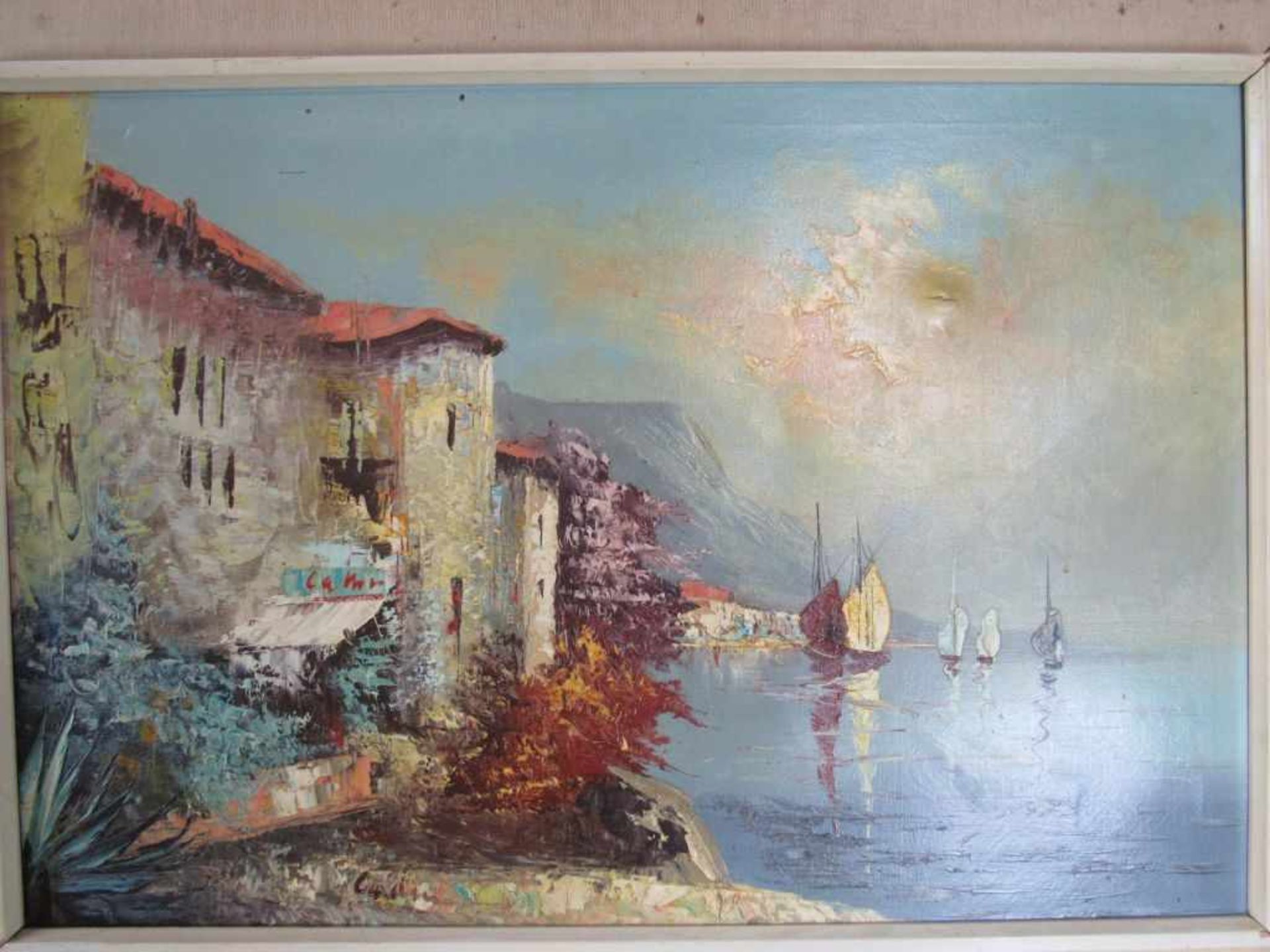 Ölgemälde Öl auf Leinwand italienische Hafenansicht unleserlich signiert 77x107cm - Image 2 of 3