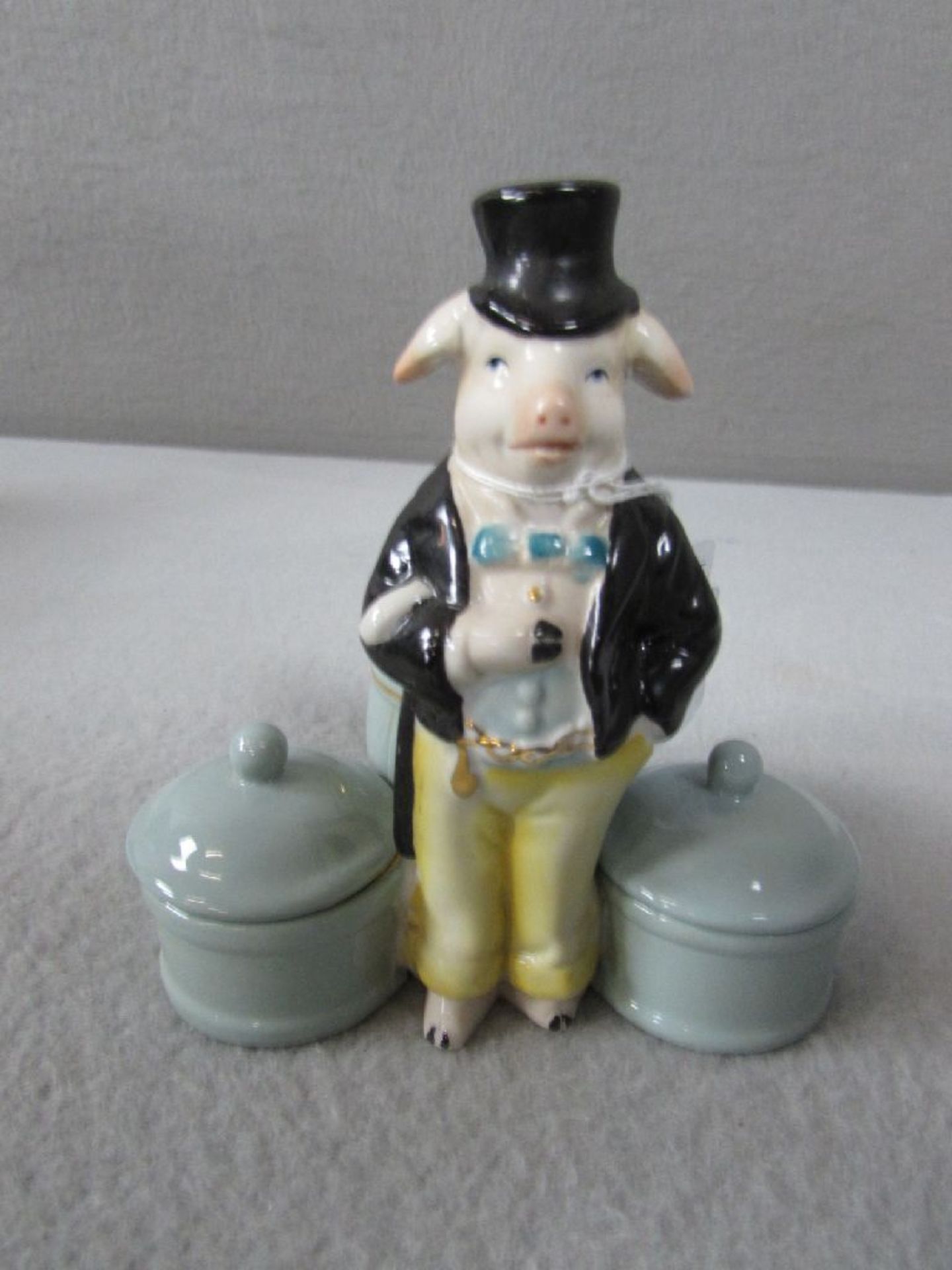 Anbietfigur Keramik Salz Pfeffer Senf mit Schwein 14cm höhe