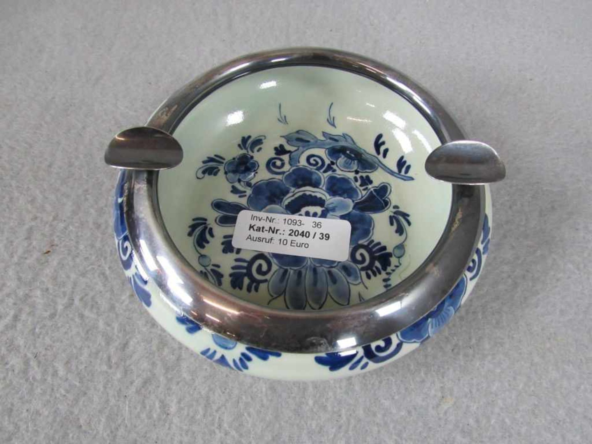 Aschenbecher Delft mit 925 Sterlingsilber Montur 15cm Durchmesser