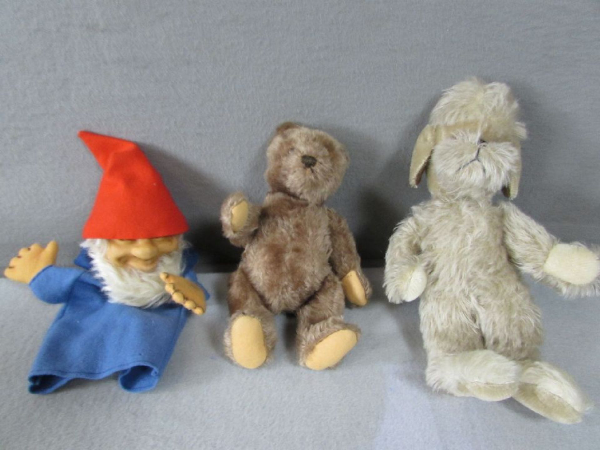 3 Stofftiere wohl Steiff unter anderem seltene Handpuppe