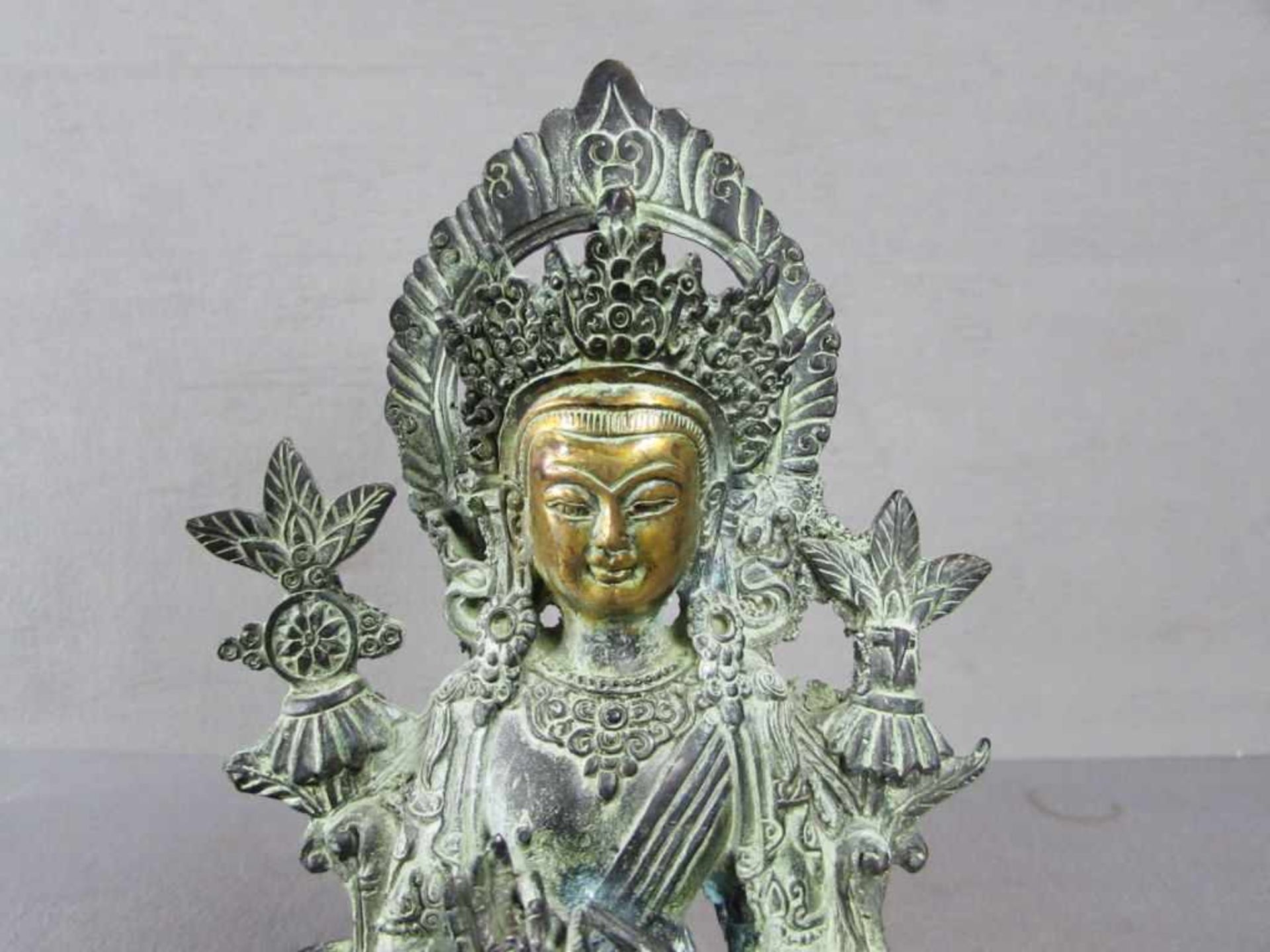 Bronzeskulptur Buddha stark patiniert schönes Stück ungeprüft hier: sitzend poliertes Gesicht - Bild 3 aus 3