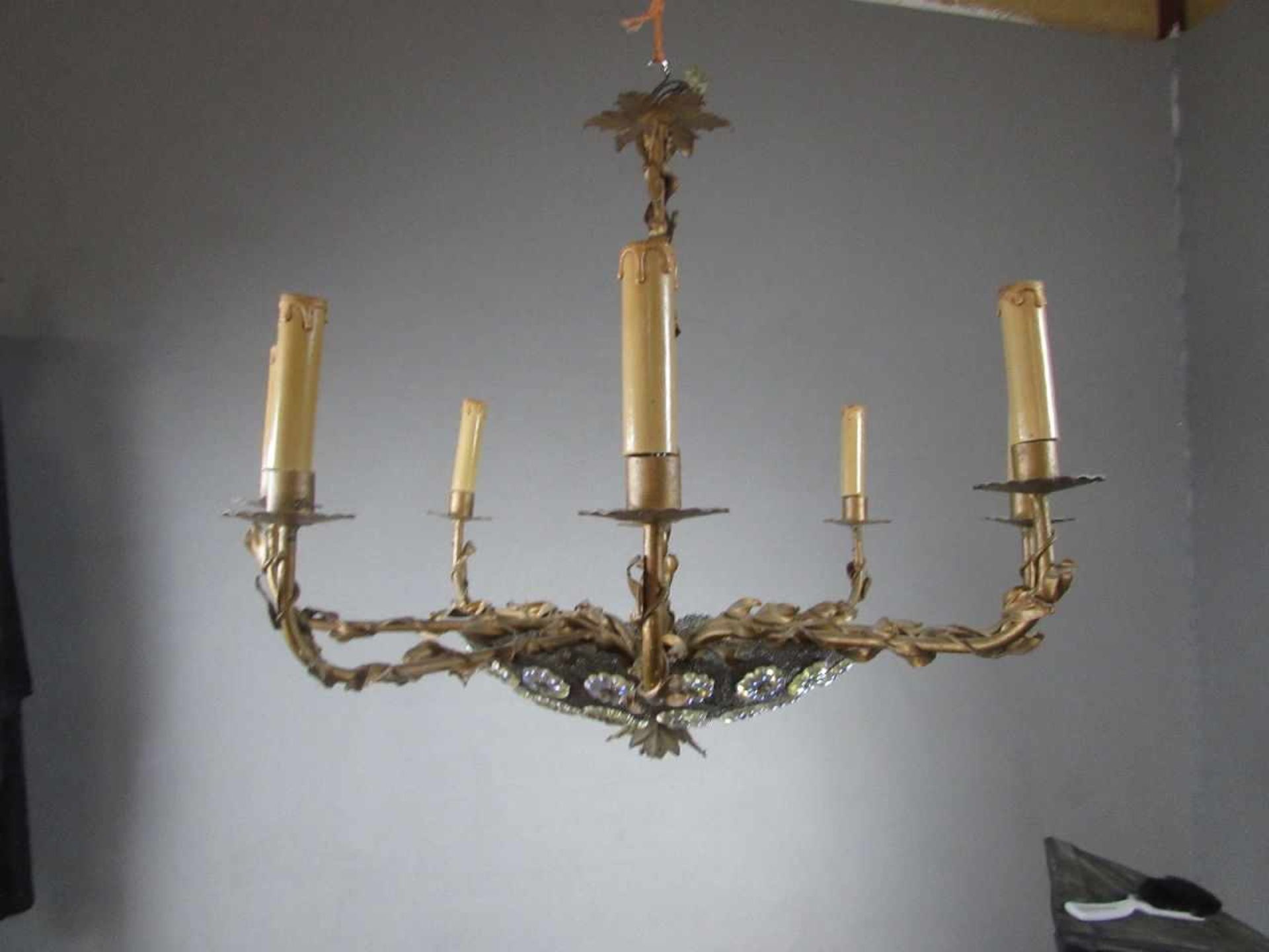 Deckenlampe, 8 flammig, Metal, Durchmesser ca. 80cm, florales Dekor