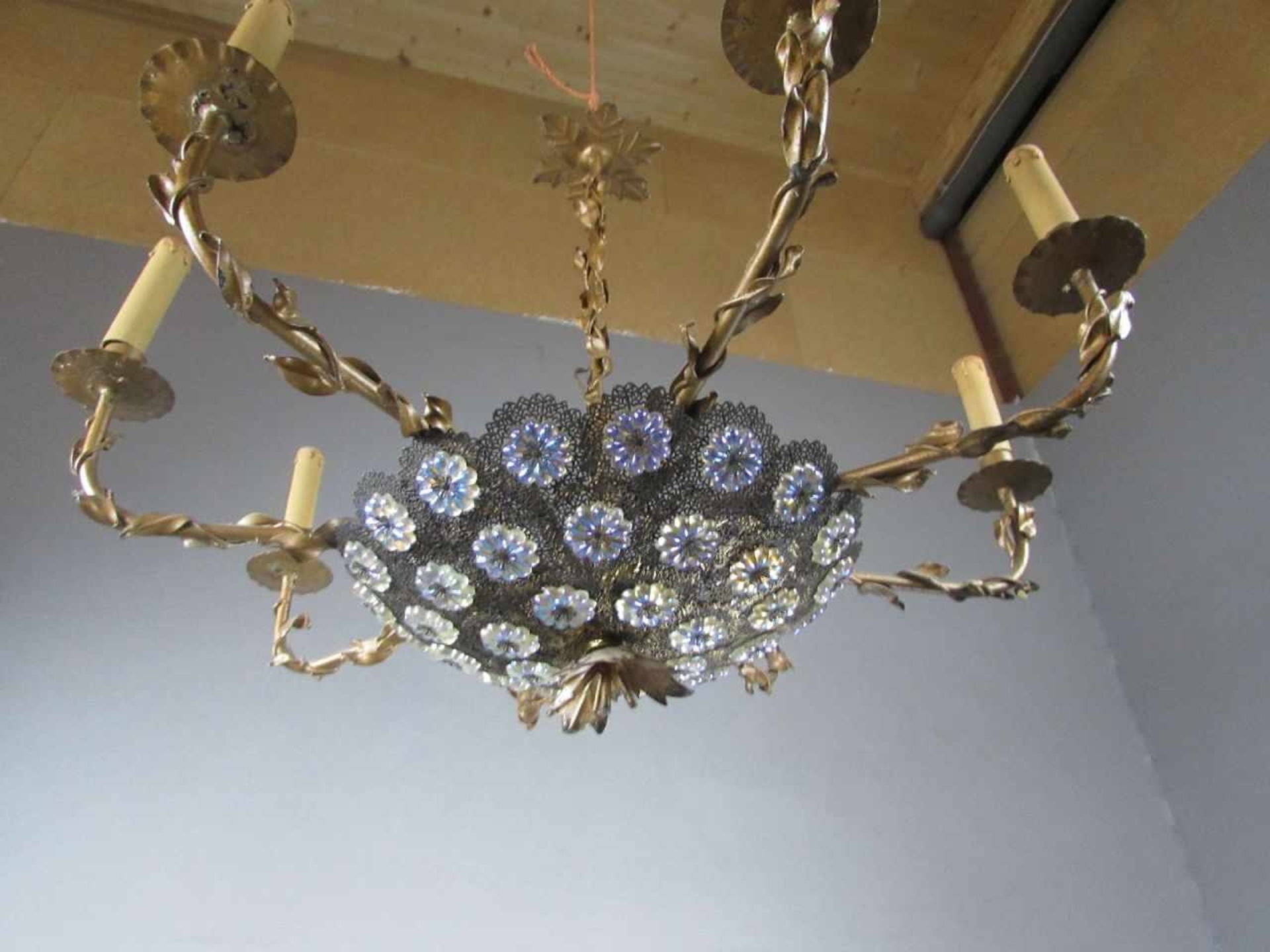 Deckenlampe, 8 flammig, Metal, Durchmesser ca. 80cm, florales Dekor - Bild 2 aus 3
