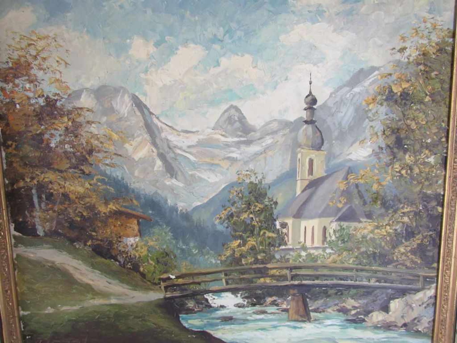 Ölgemälde Öl auf Leinwand links unleserlich signiert Bergkapelle 76x67cm - Image 2 of 3